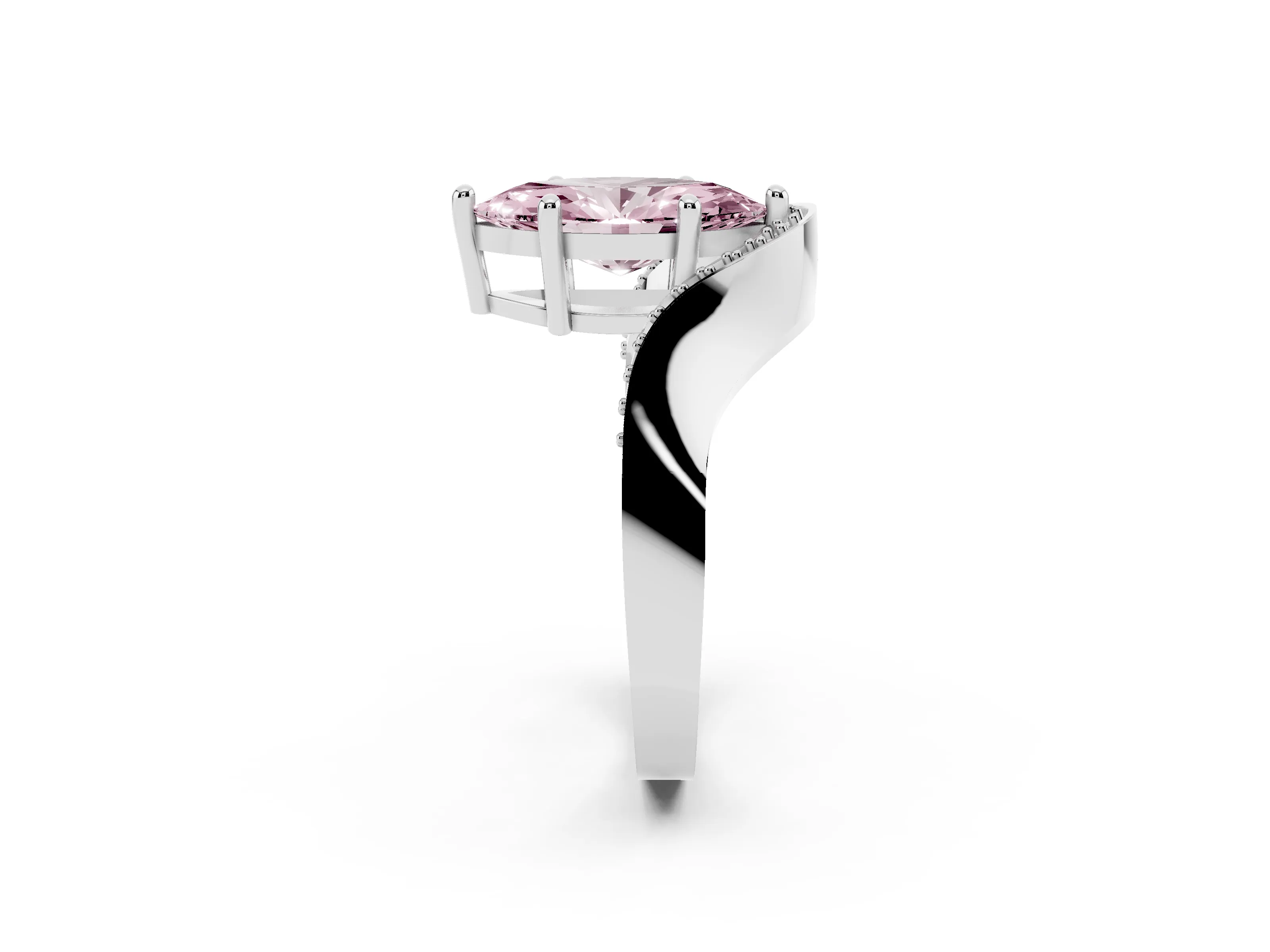 Fancy Pink Marquise Cut Diamond Solitaire Engagement Ring Set in Platinum with Pavé Shoulders