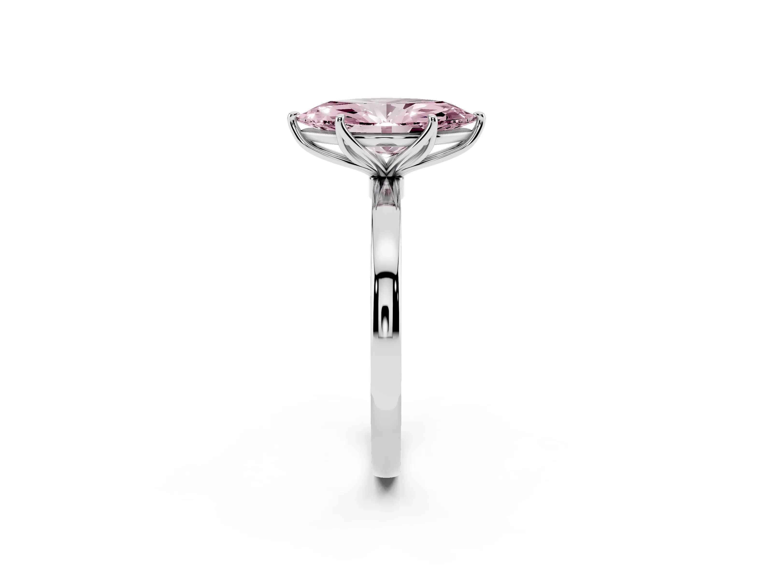 Fancy Pink Marquise Cut Diamond Solitaire Ring Set in White gold with Prong Setting and Thin Polished Band