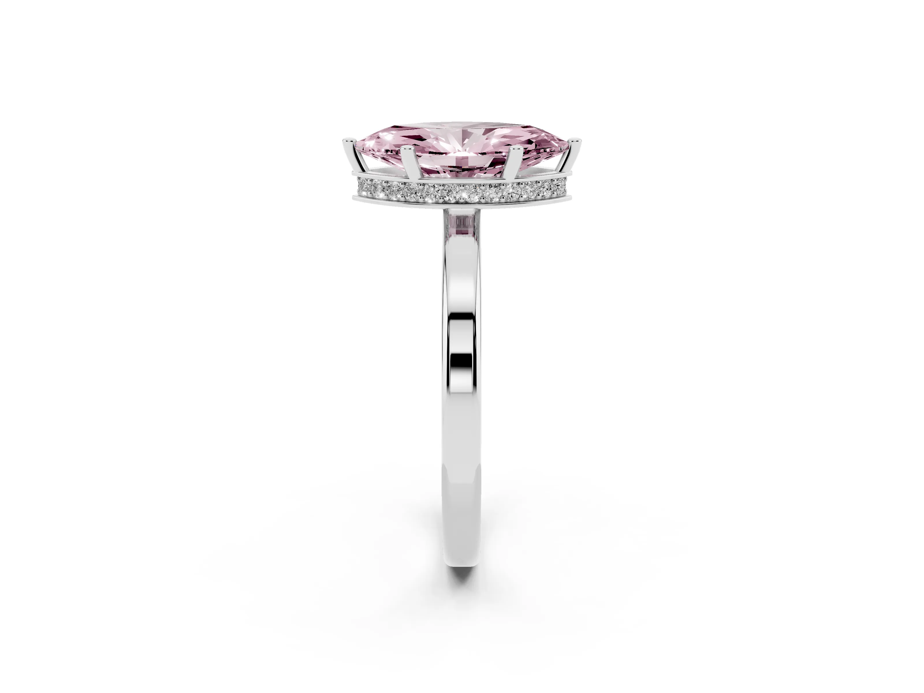 Fancy Pink Marquise Cut Diamond Solitaire Engagement Ring Set in White gold with Prong Setting on a Plain Band