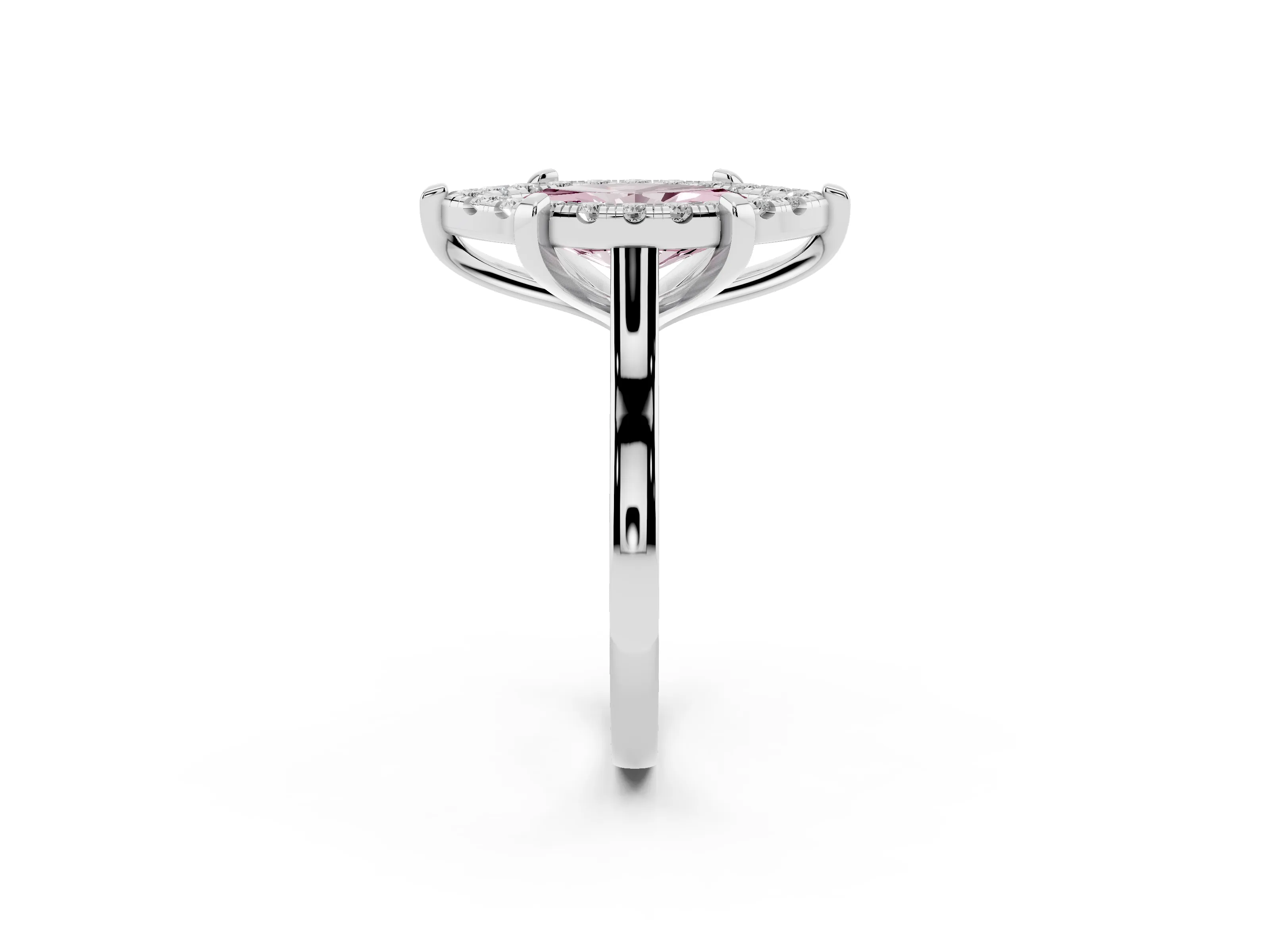 Fancy Pink Marquise Cut Diamond Cluster Halo Solitaire Ring Set in Platinum with Prong Setting