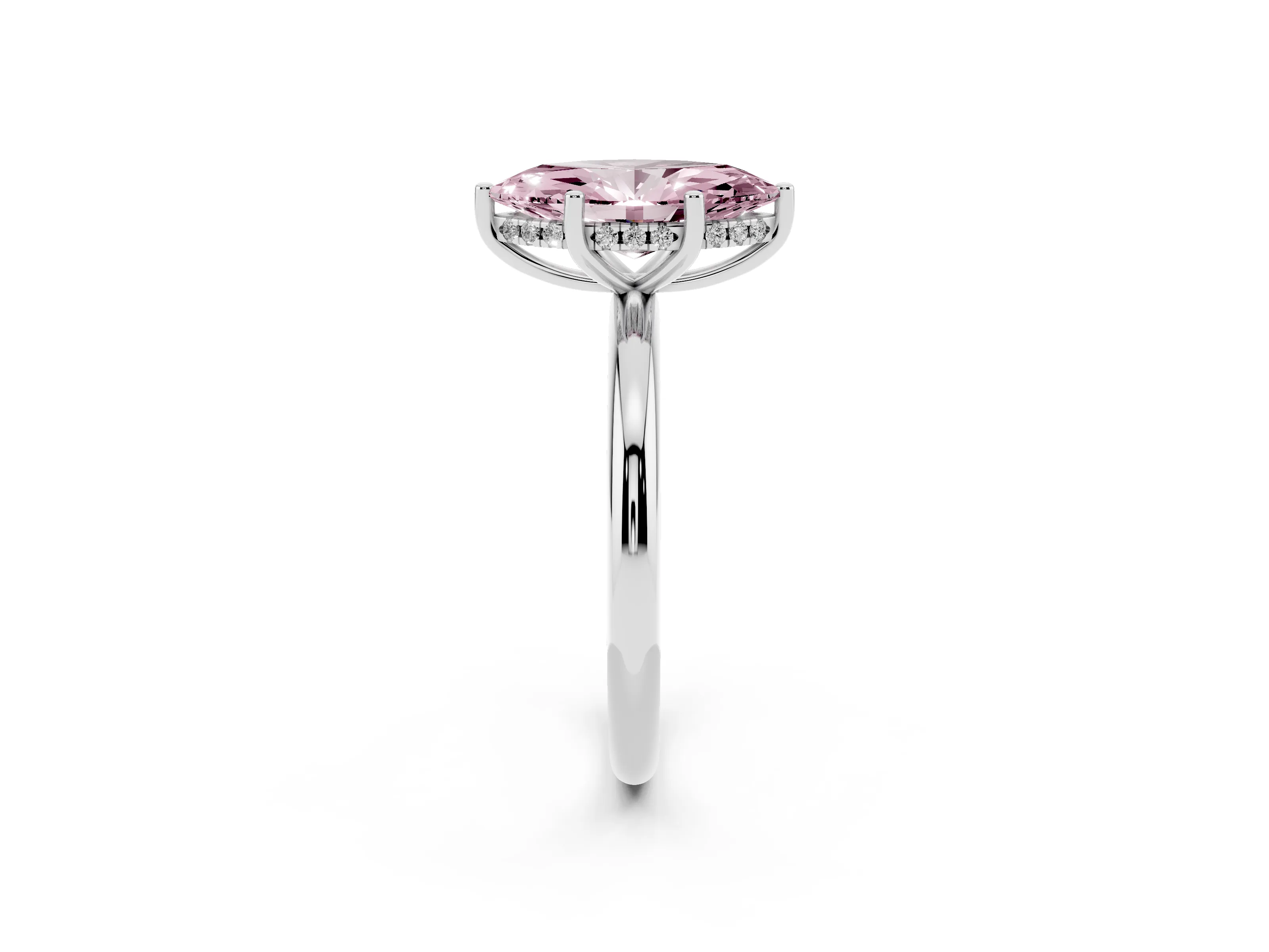 Fancy Pink Marquise Cut Diamond Solitaire Engagement Ring Set in Silver with Prong Setting and Polished Band