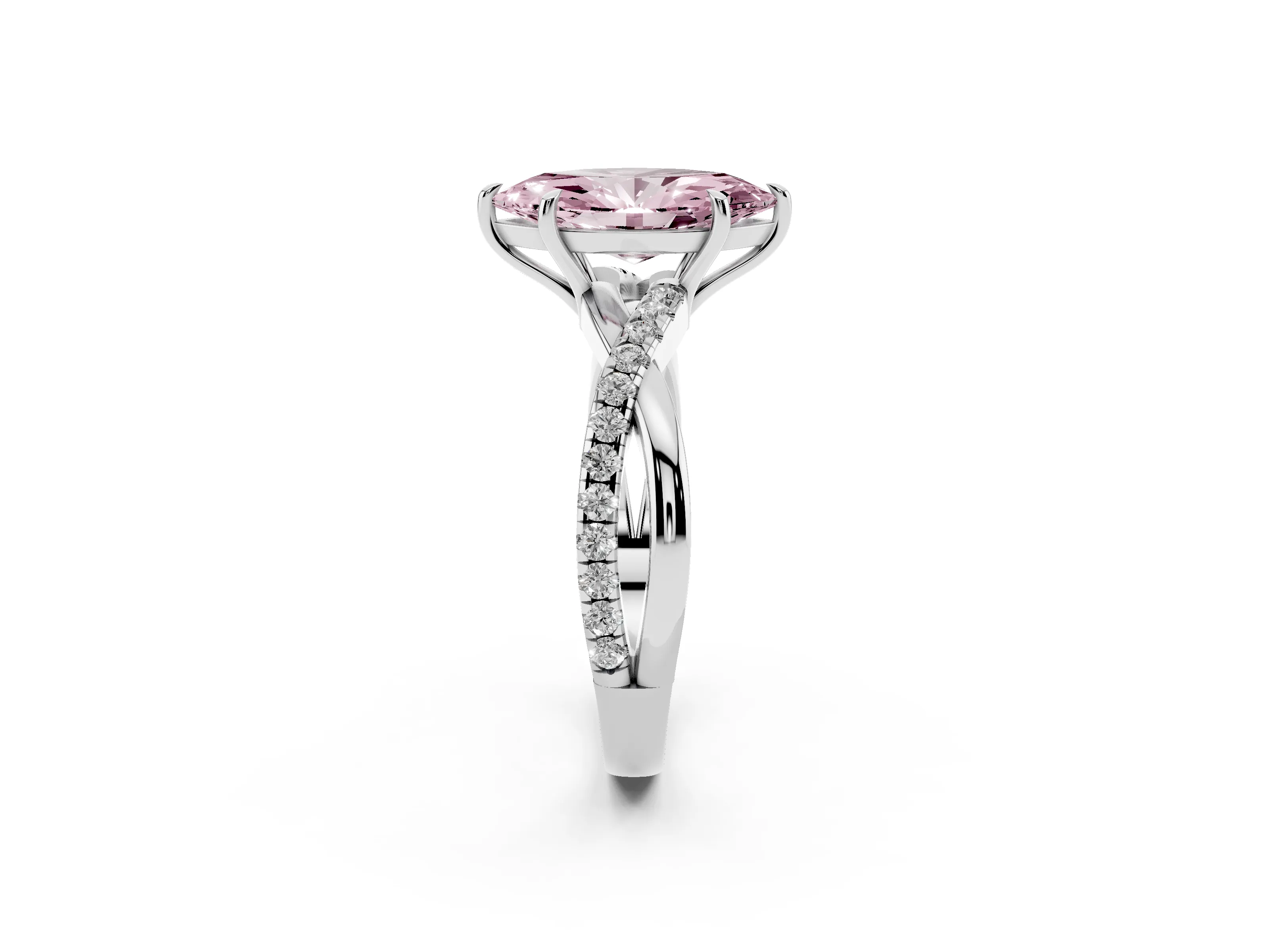 Fancy Pink Marquise Cut Diamond Twisted Pavé Band Ring Set in Silver with Prong Setting