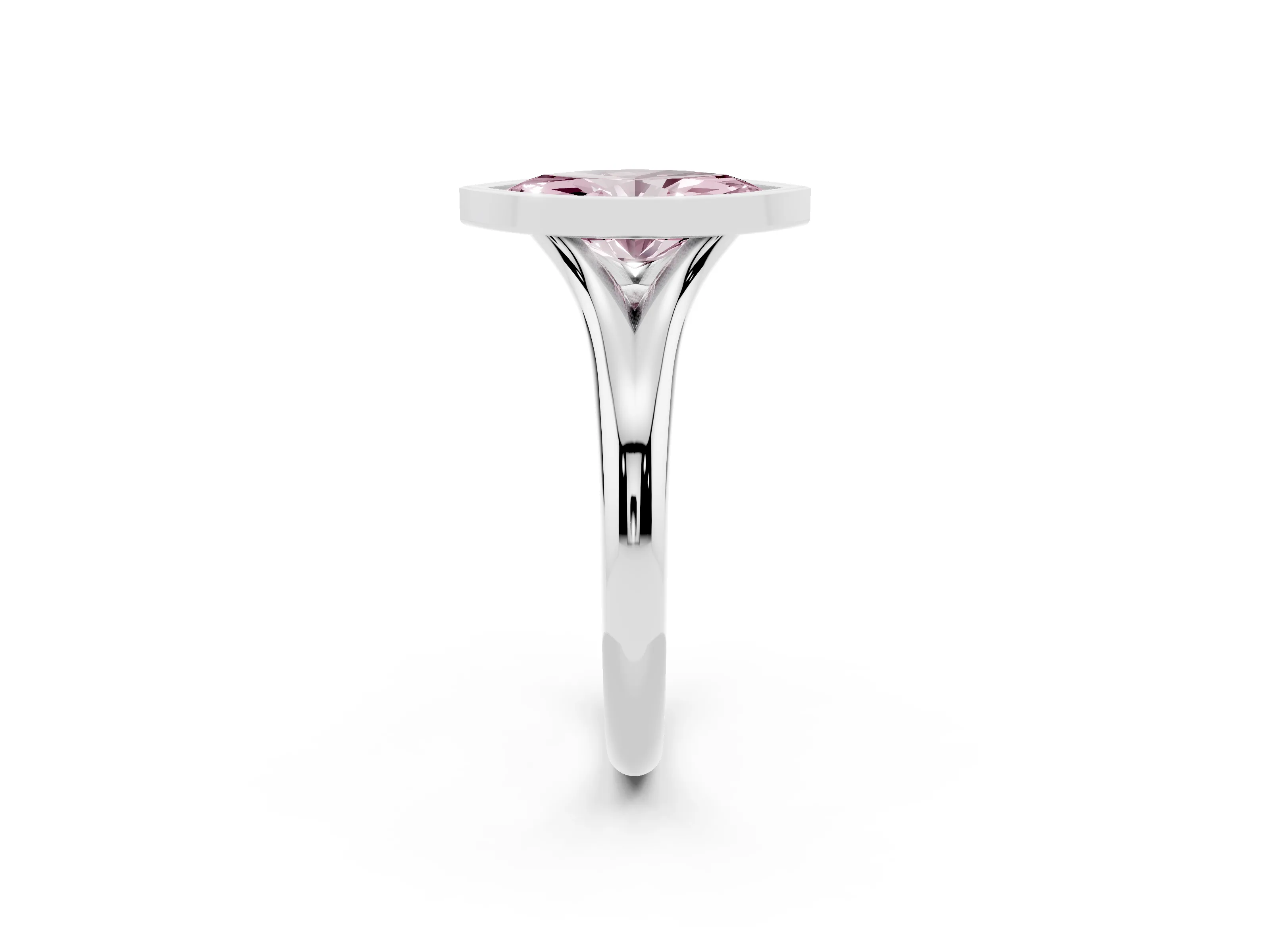Fancy Pink Bezel Set Marquise Cut Diamond Solitaire Ring Set in White gold with Smooth Band