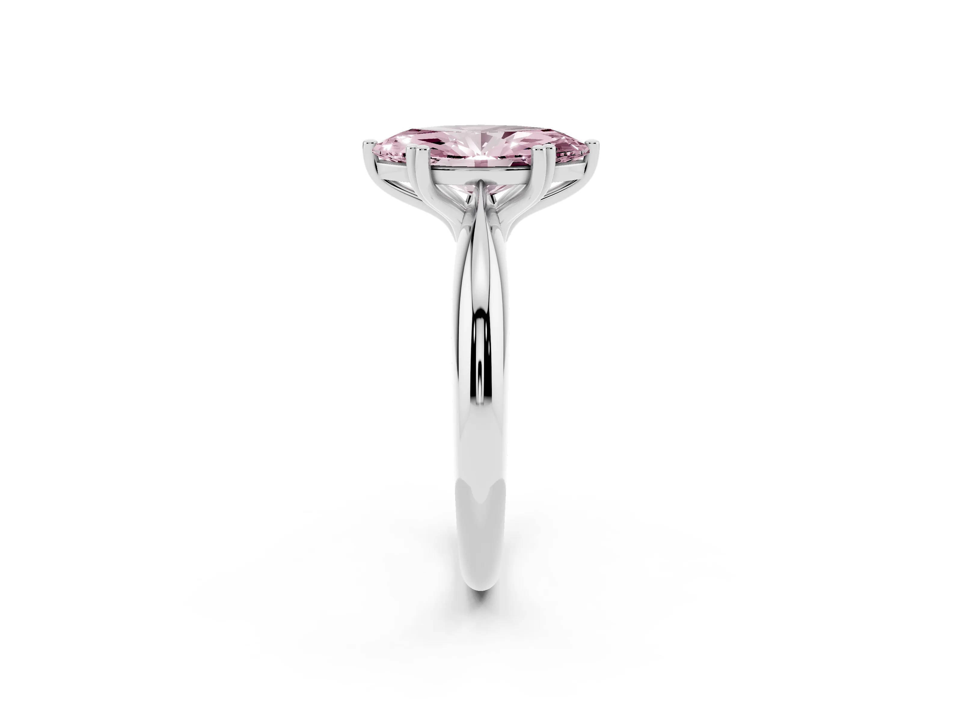 Fancy Pink Marquise Cut Diamond Solitaire Engagement Ring Set in White gold with Tapered Band and Prong Setting