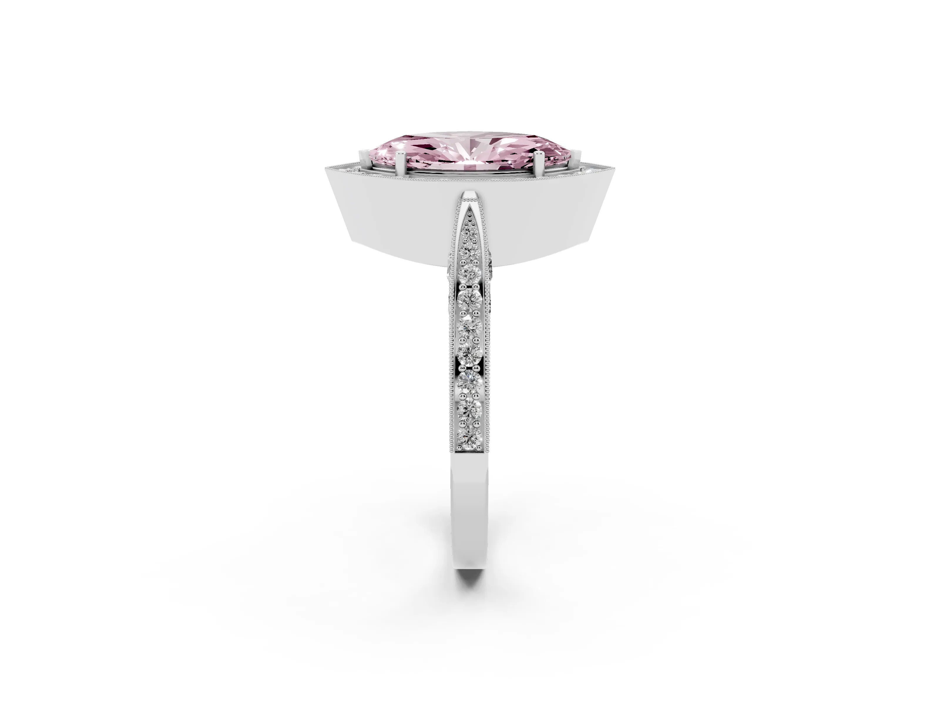 Fancy Pink Marquise Cut Diamond Halo Engagement Ring Set in White gold with Accent Split Shank Band