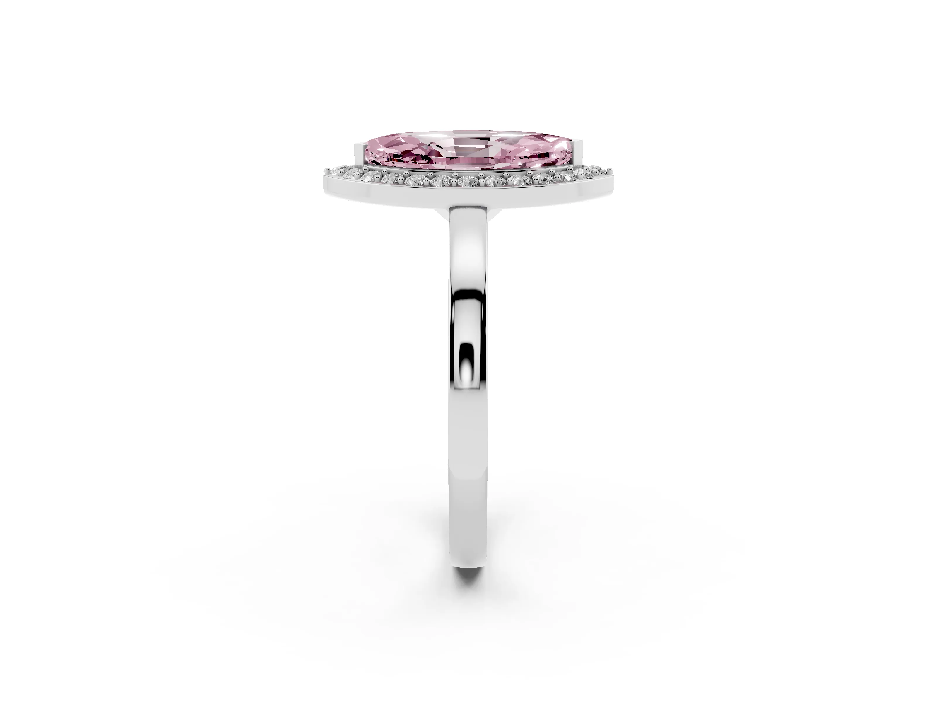 Fancy Pink Marquise Cut Diamond Halo Ring Set in White gold with Solitaire Band and Prong Setting