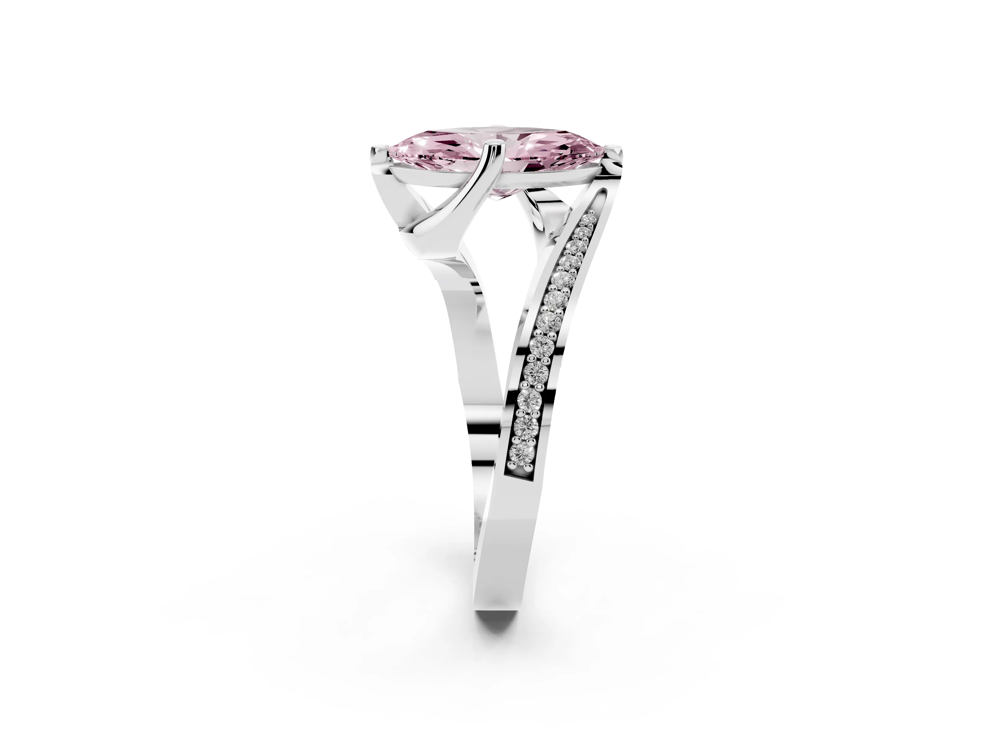 Fancy Pink Marquise Cut Diamond Solitaire Ring Set in Platinum with Intertwined Pavé Twist Band