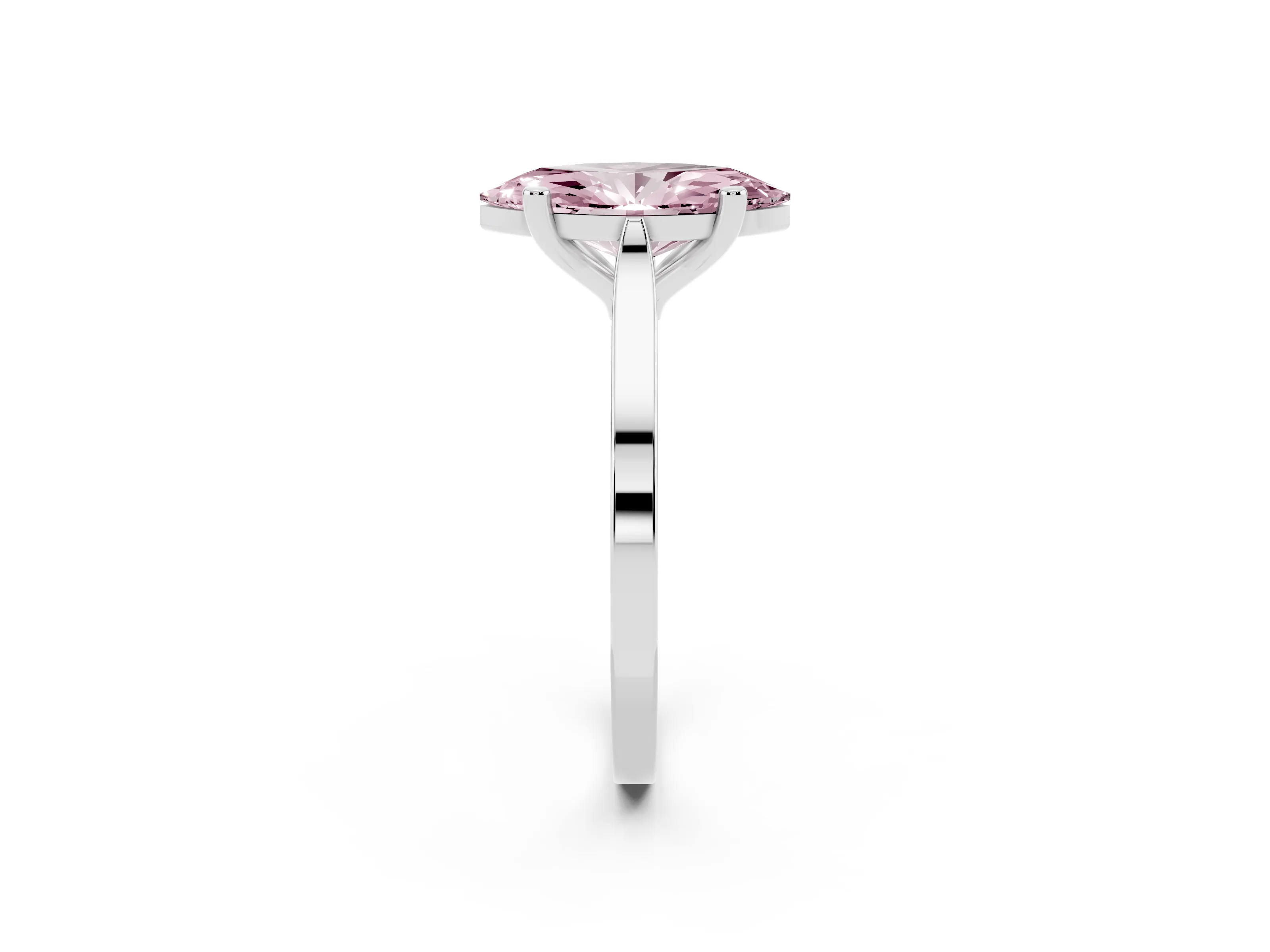 Fancy Pink Marquise Cut Diamond Solitaire Ring Set in White gold with Prong Setting and Tapered Band