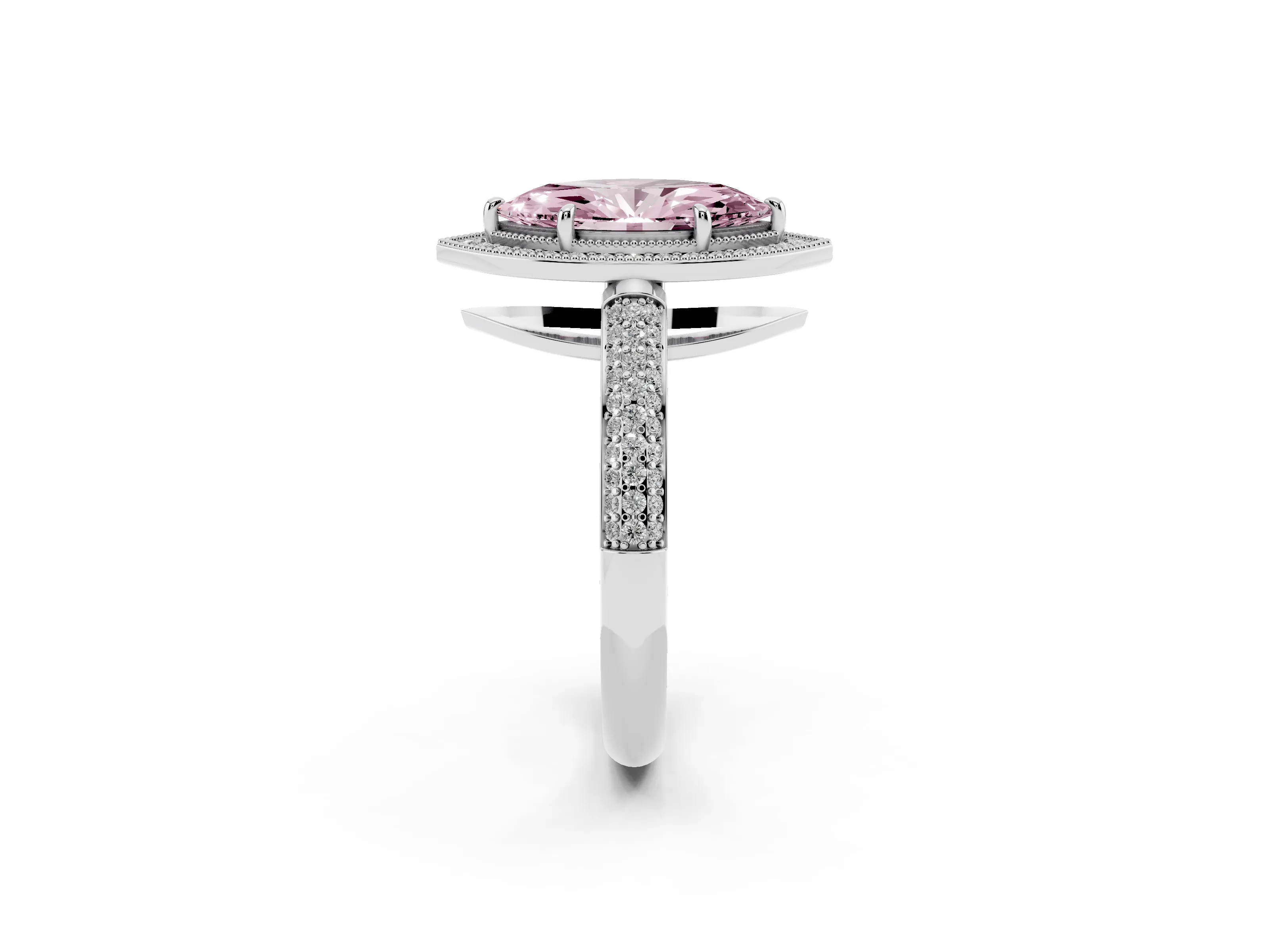 Fancy Pink Marquise Cut Diamond Halo Pavé Band Set in Silver with Prong Setting