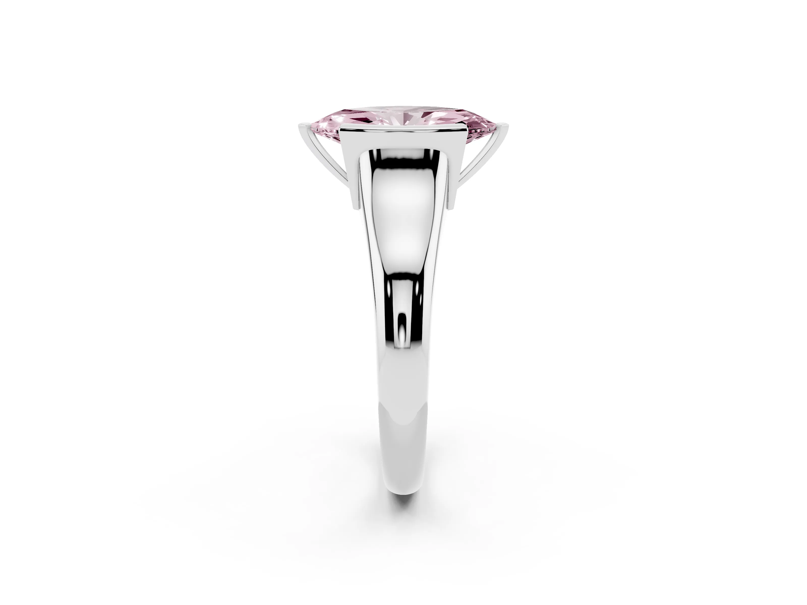 Fancy Pink Marquise Cut Diamond Solitaire Tension Set Ring Set in Platinum with Split Shank Band