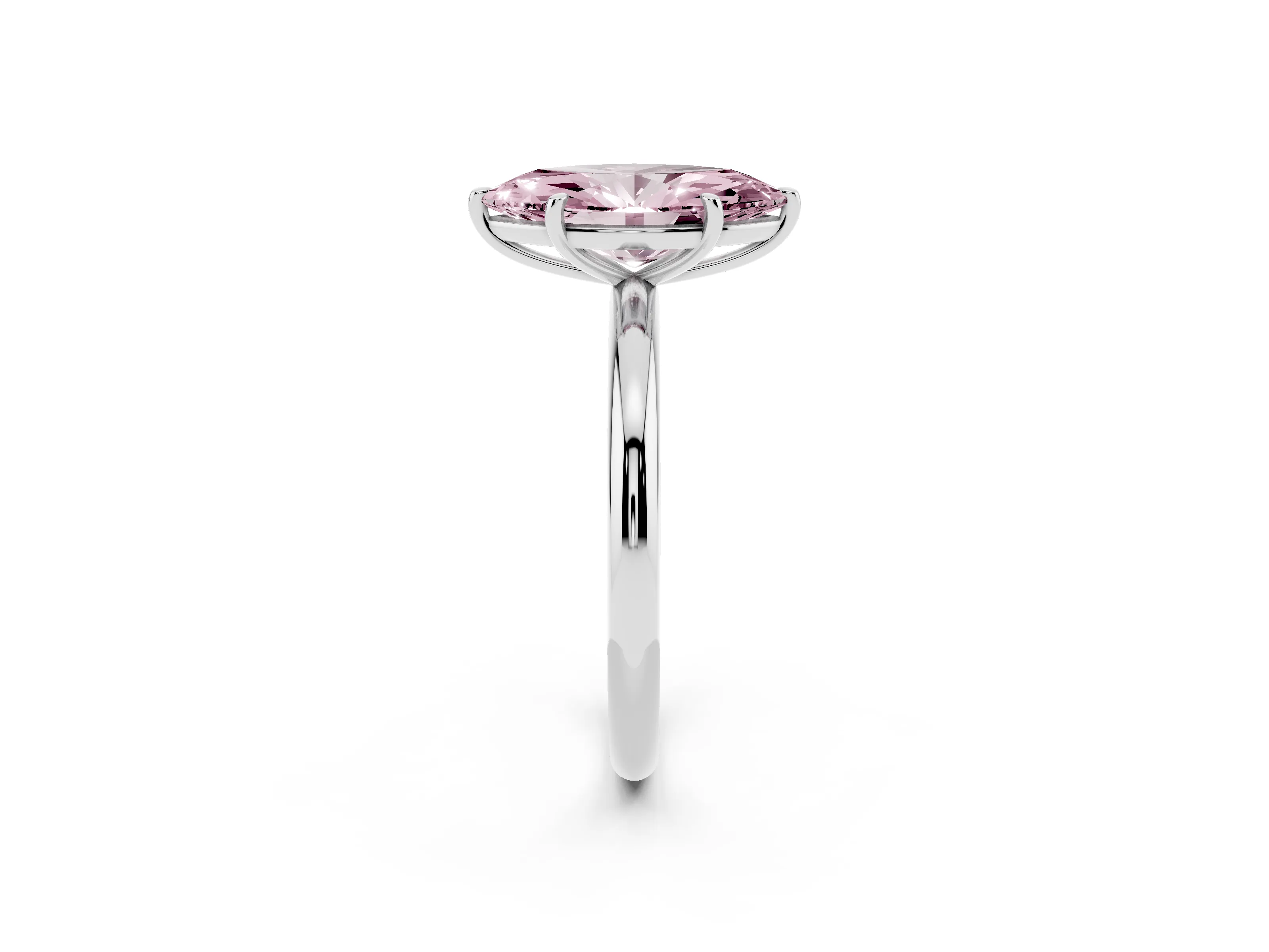 Fancy Pink Marquise Cut Diamond Solitaire Ring Set in Platinum with Prong Setting on a Polished Plain Band
