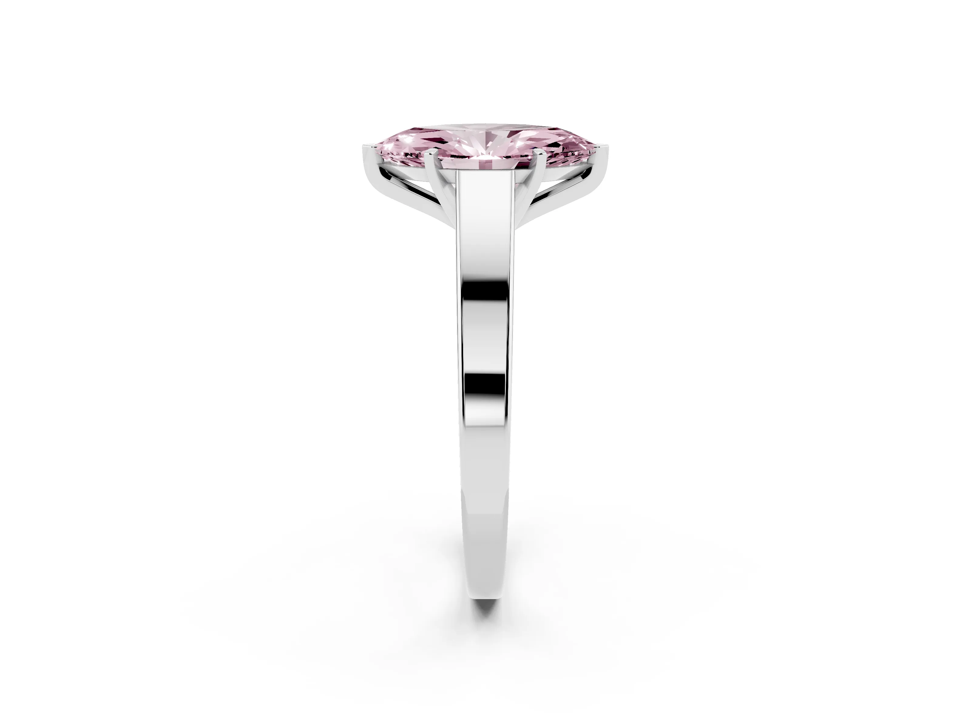 Fancy Pink Marquise Cut Diamond Solitaire Engagement Ring Set in Platinum with Prong Setting and Tapered Band