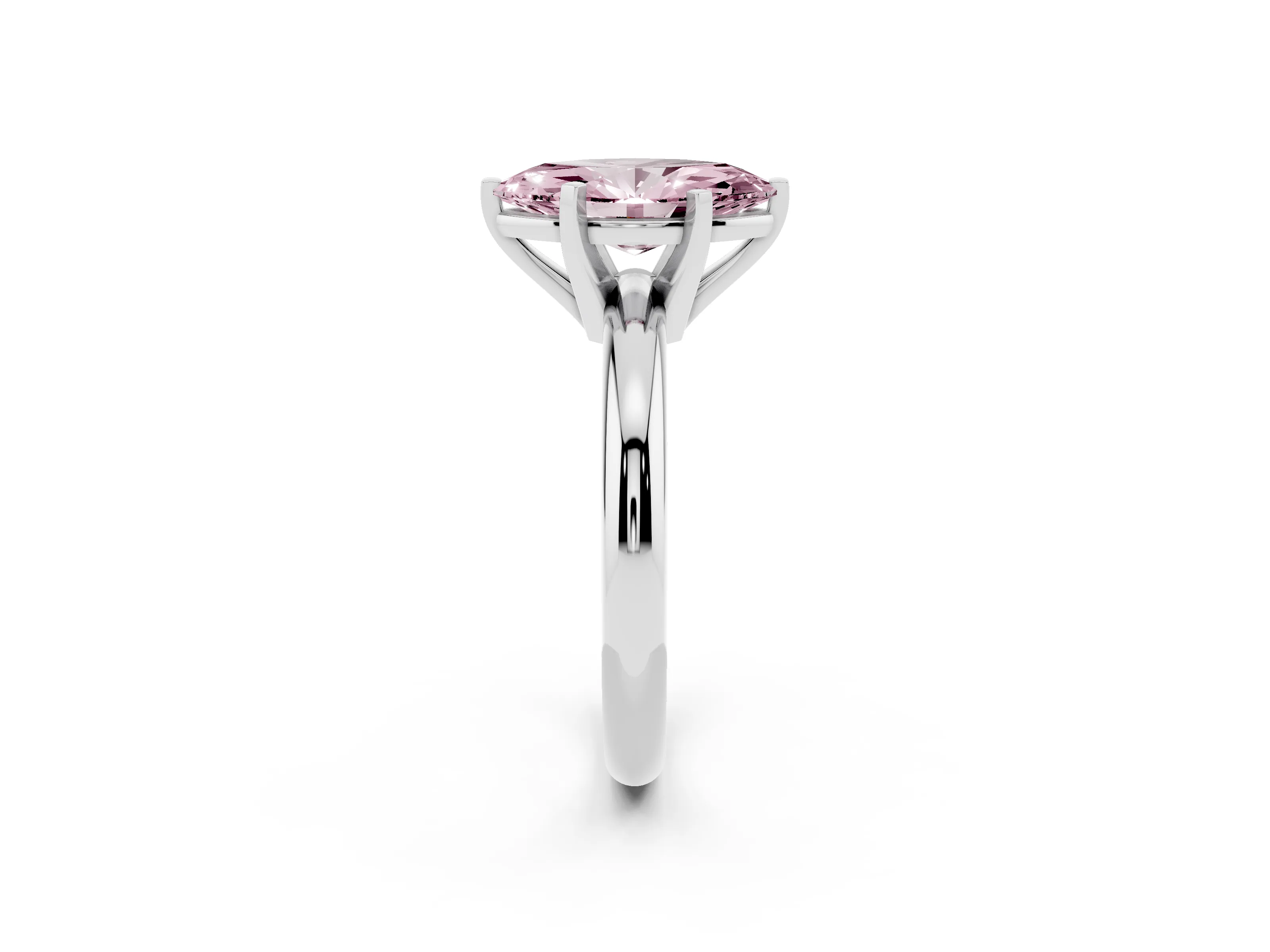 Fancy Pink Marquise Cut Diamond Solitaire Engagement Ring Set in White gold with Round Band and Prong Setting
