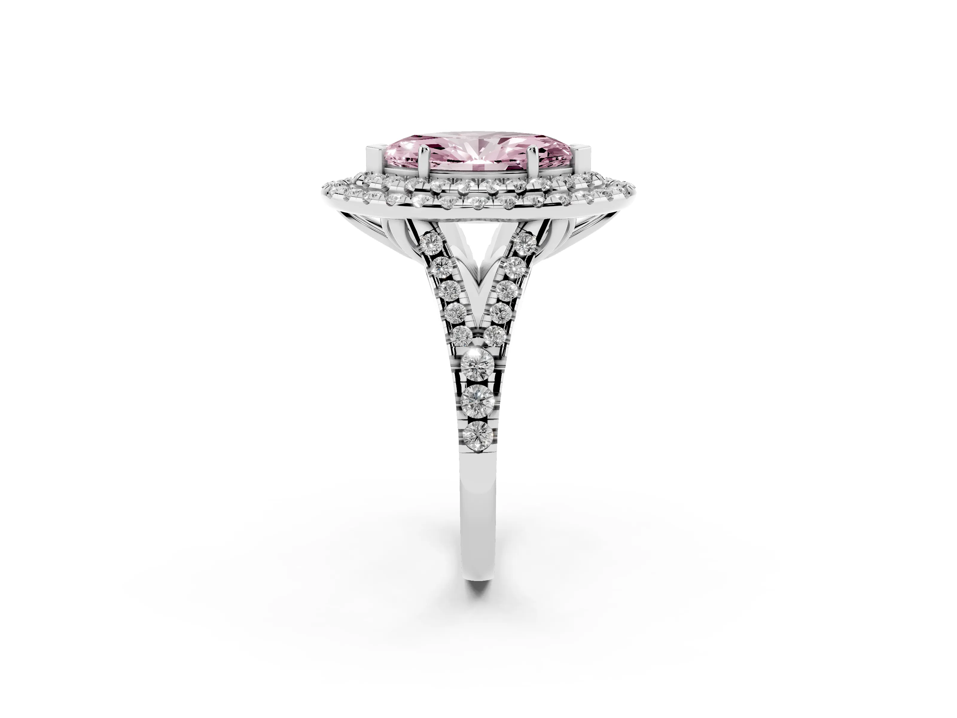 Fancy Pink Marquise Cut Diamond Double Halo Ring Set in Silver with Pavé Split Shank and Prong Setting