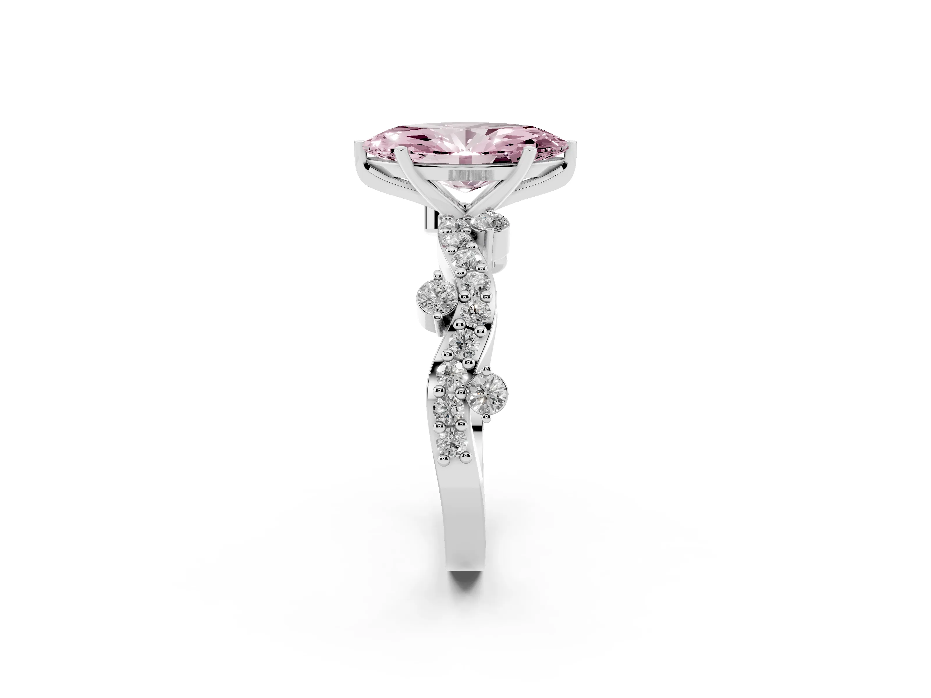Fancy Pink Marquise Cut Diamond Solitaire Twisted Band Set in Platinum with Pavé Setting