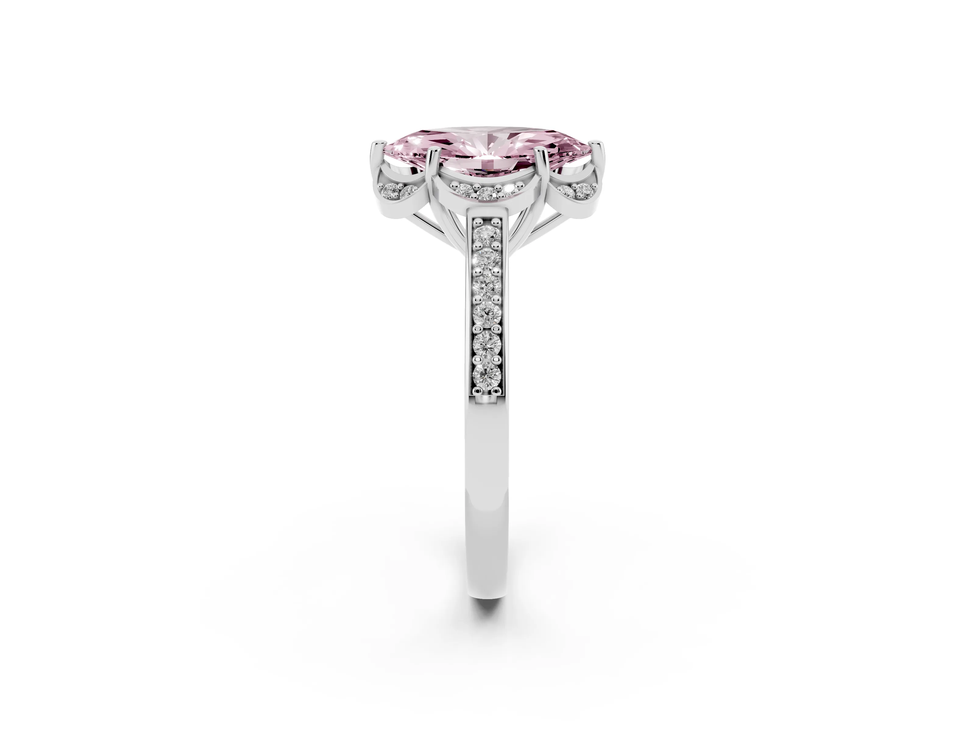 Fancy Pink Marquise Cut Diamond Halo Ring Set in White gold with Channel Set Band and Prong Setting