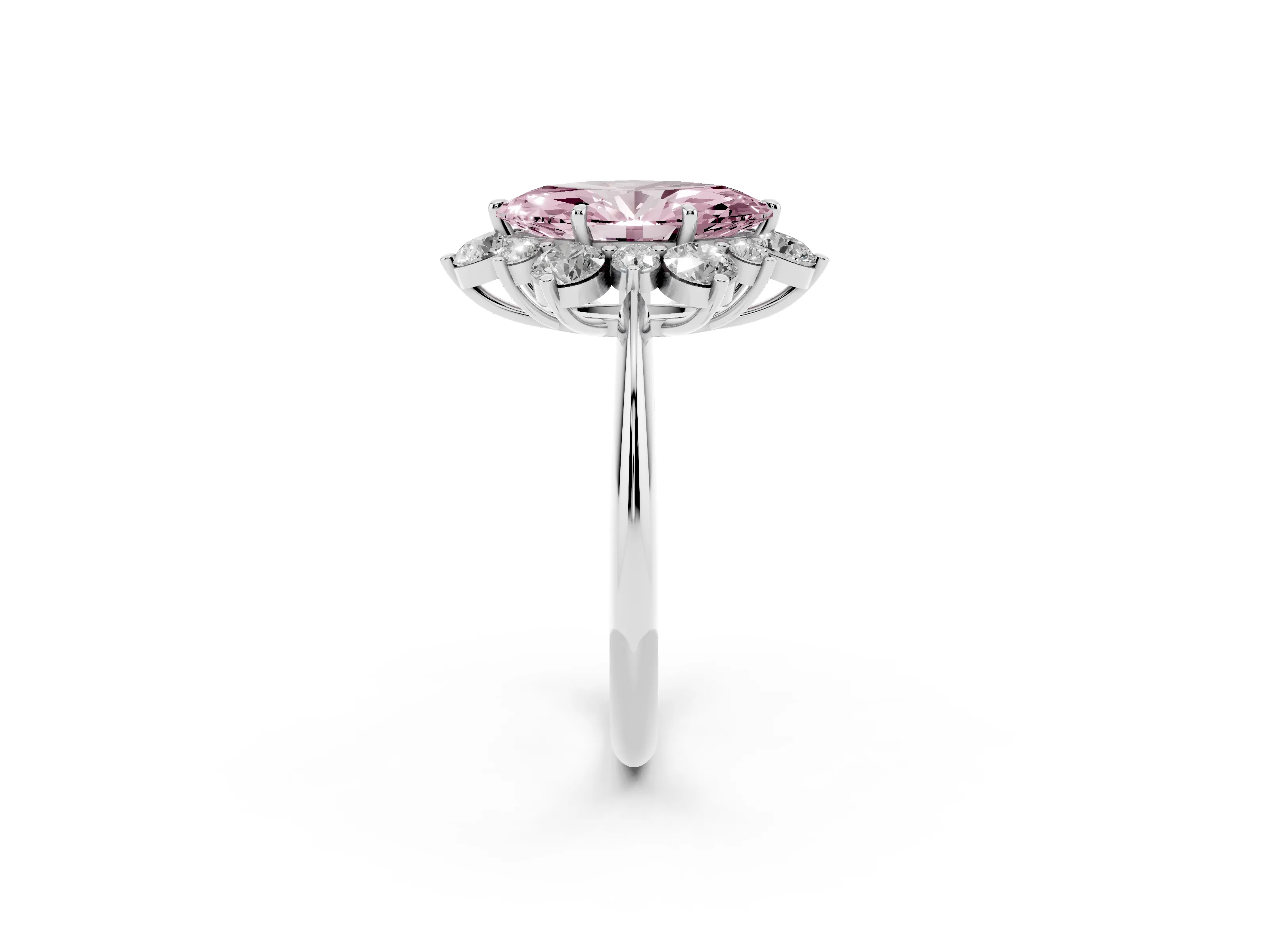 Fancy Pink Marquise Cut Diamond Cluster Halo Ring Set in White gold with Solitaire Band and Prong Setting
