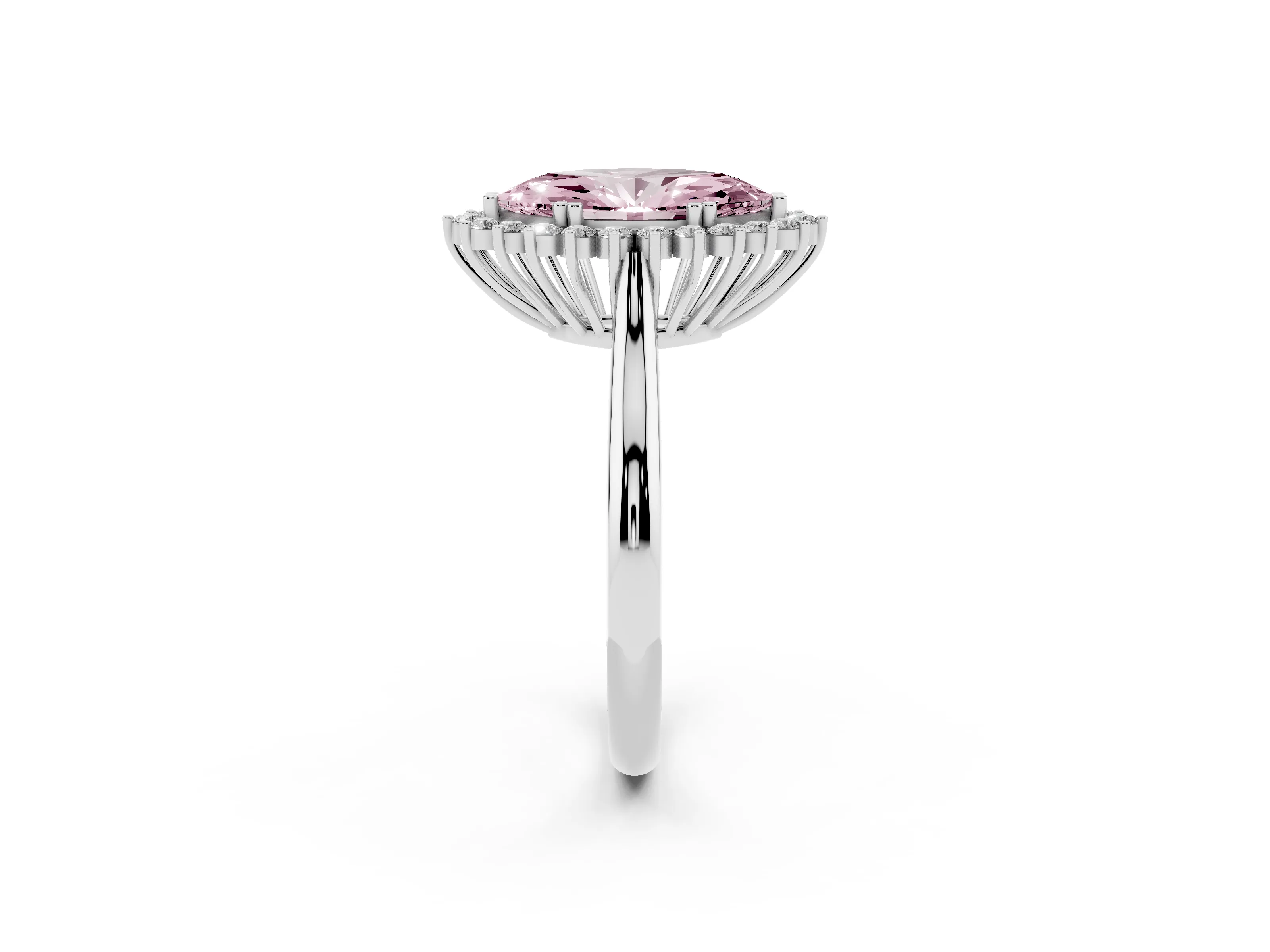 Fancy Pink Marquise Cut Diamond Halo Ring Set in White gold with Plain Solitaire Band and Prong Setting