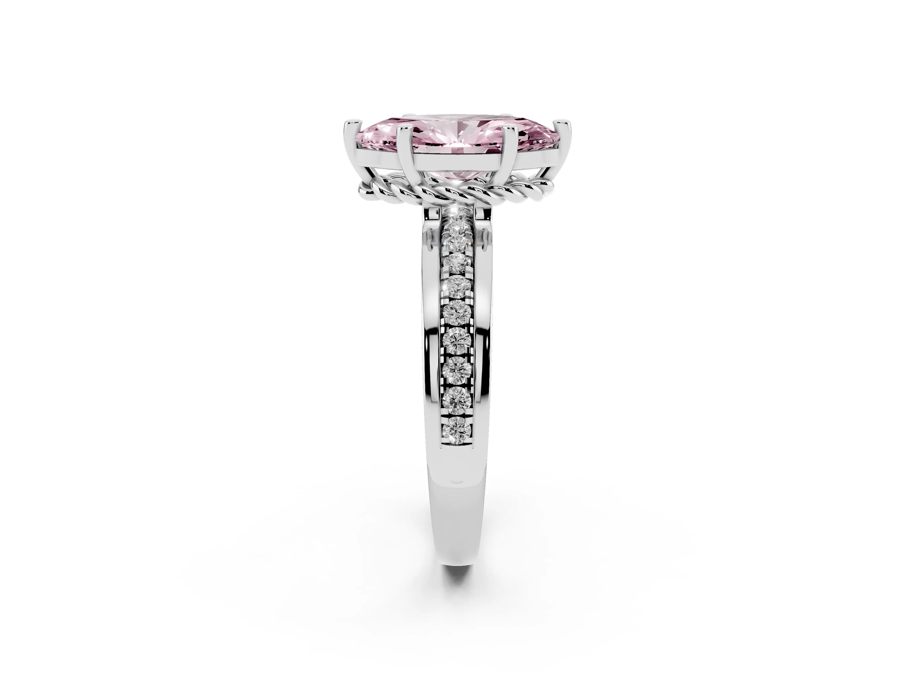 Fancy Pink Marquise Cut Diamond Solitaire Ring Set in Platinum with Channel Set Band and Prong Setting