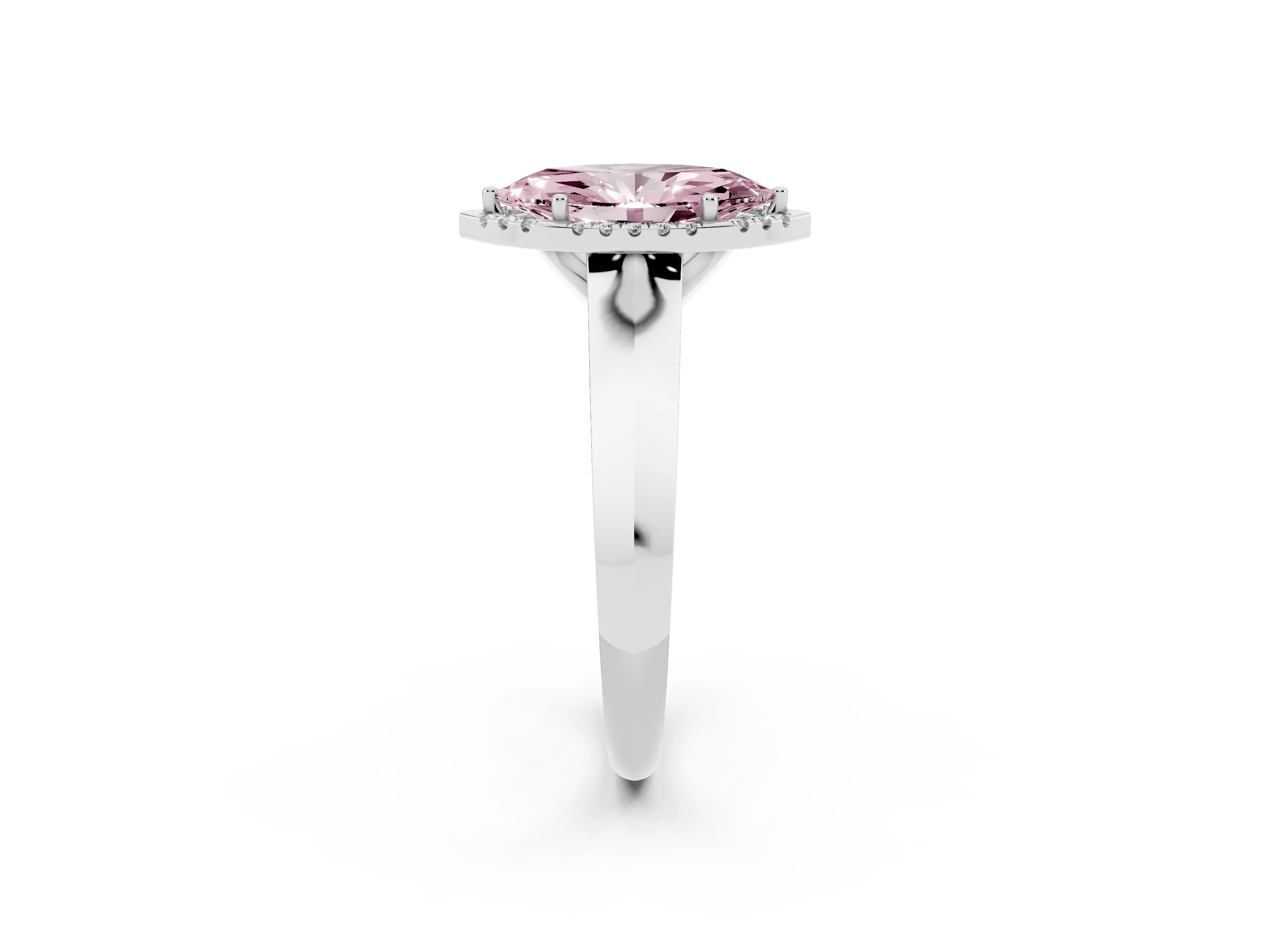 Fancy Pink Marquise Cut Diamond Halo Ring Set in White gold with Cathedral Band and Prong Setting