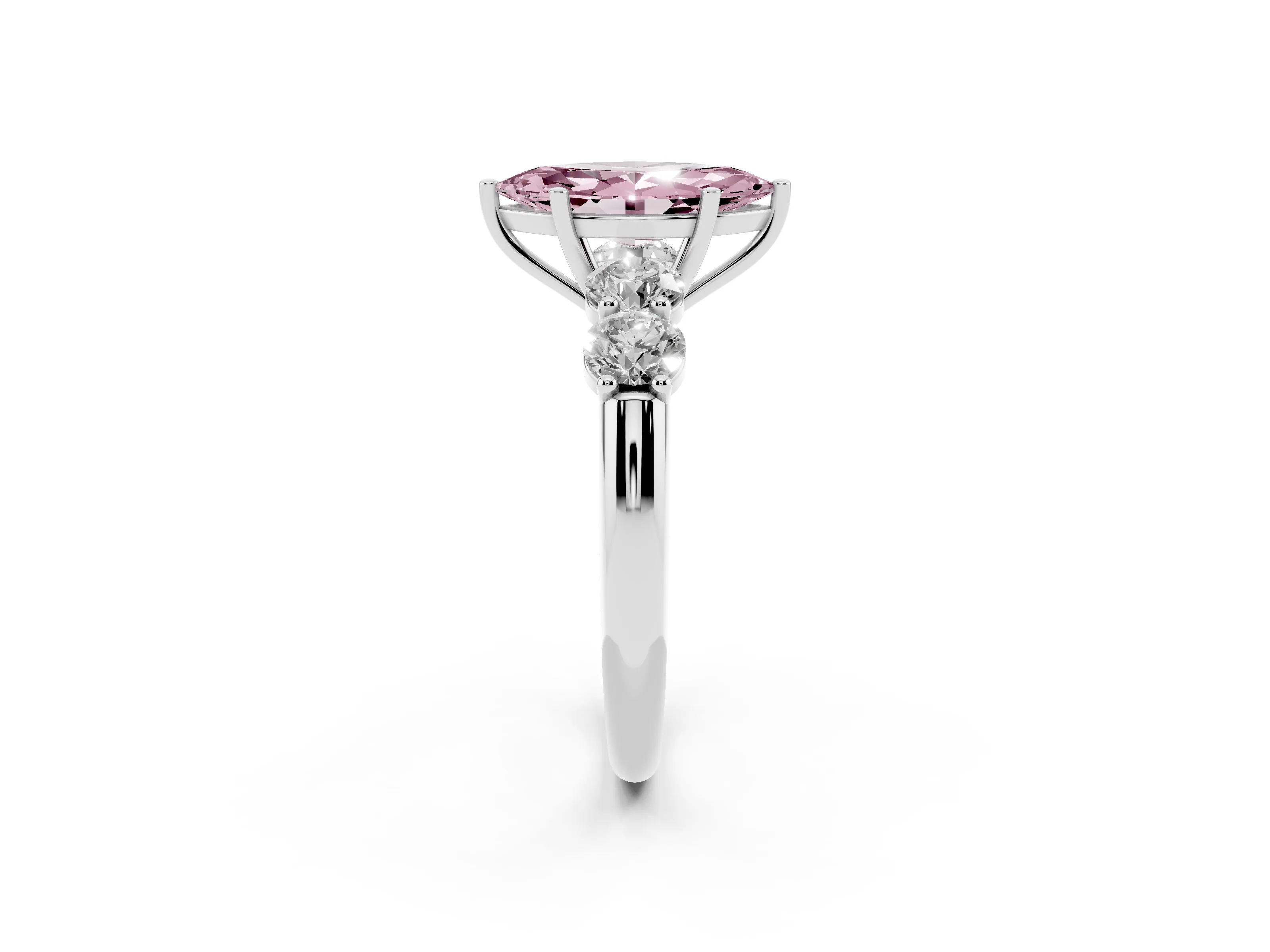 Fancy Pink Marquise Cut Diamond Five-Stone Prong Set Ring Set in White gold with Classic Band