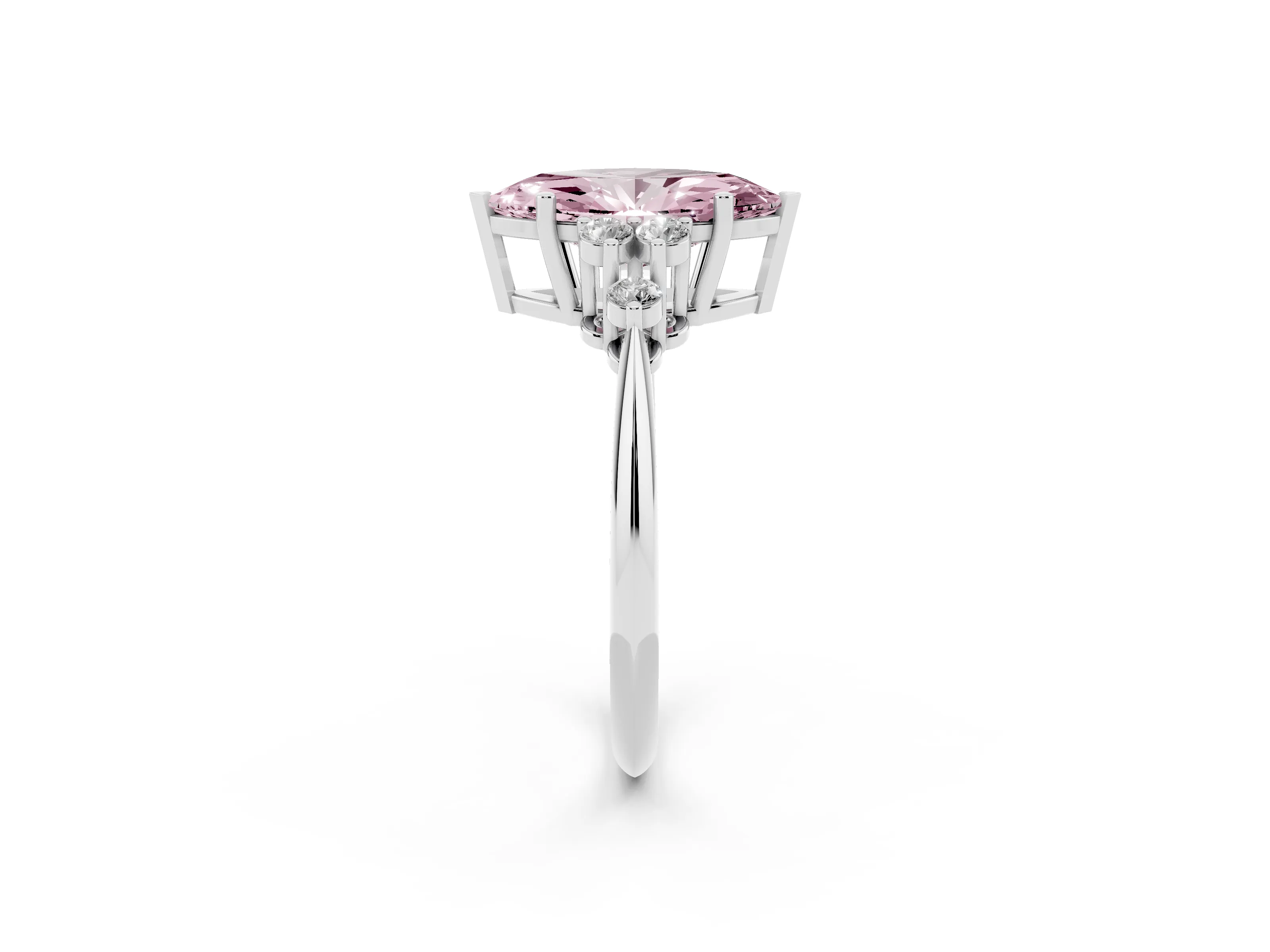 Fancy Pink Marquise Cut Diamond Cluster Ring Set in Platinum with Plain Band and Prong Setting