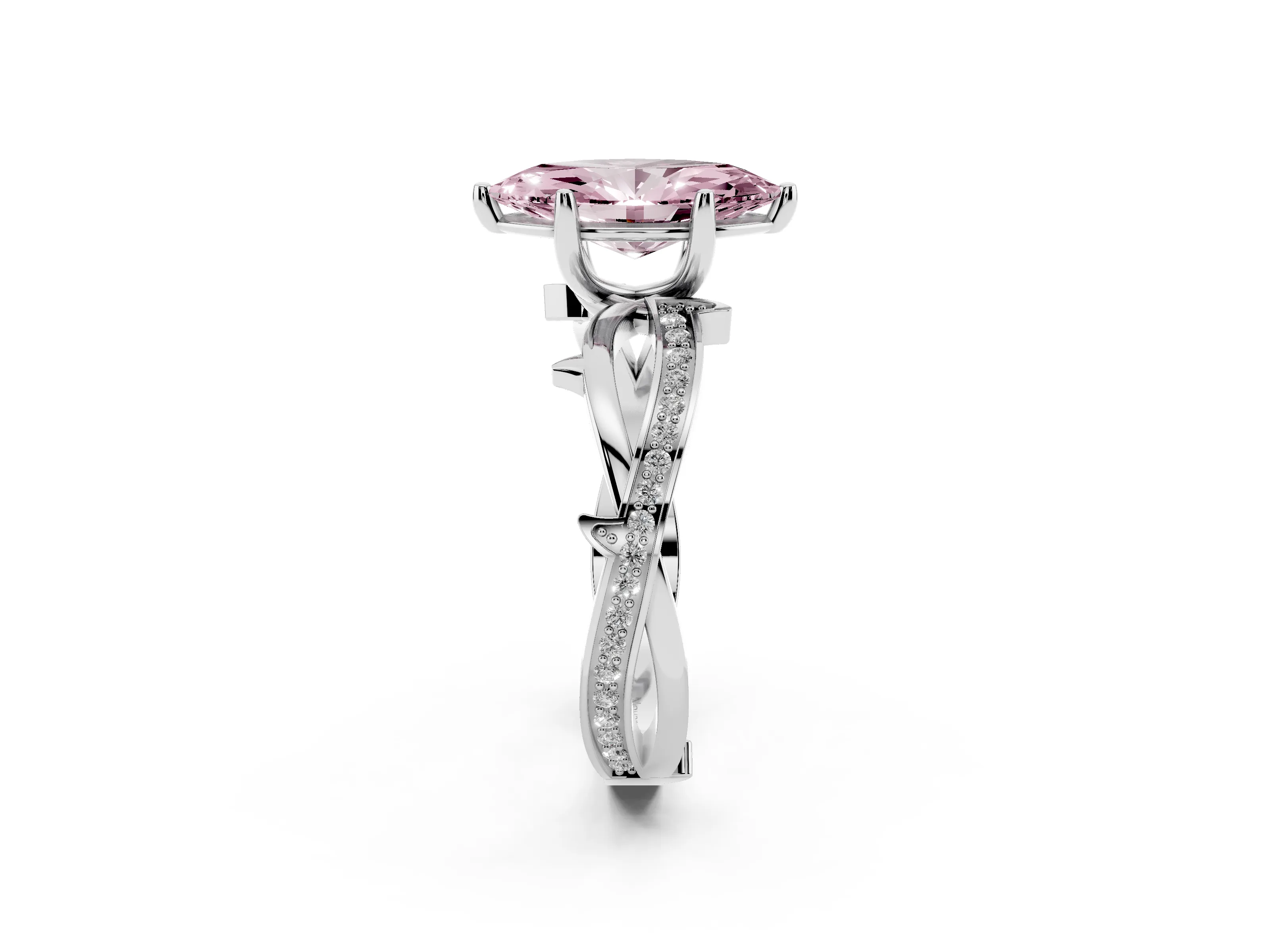 Fancy Pink Marquise Cut Diamond Pavé Twist Band Solitaire Ring Set in Silver with Prong Setting