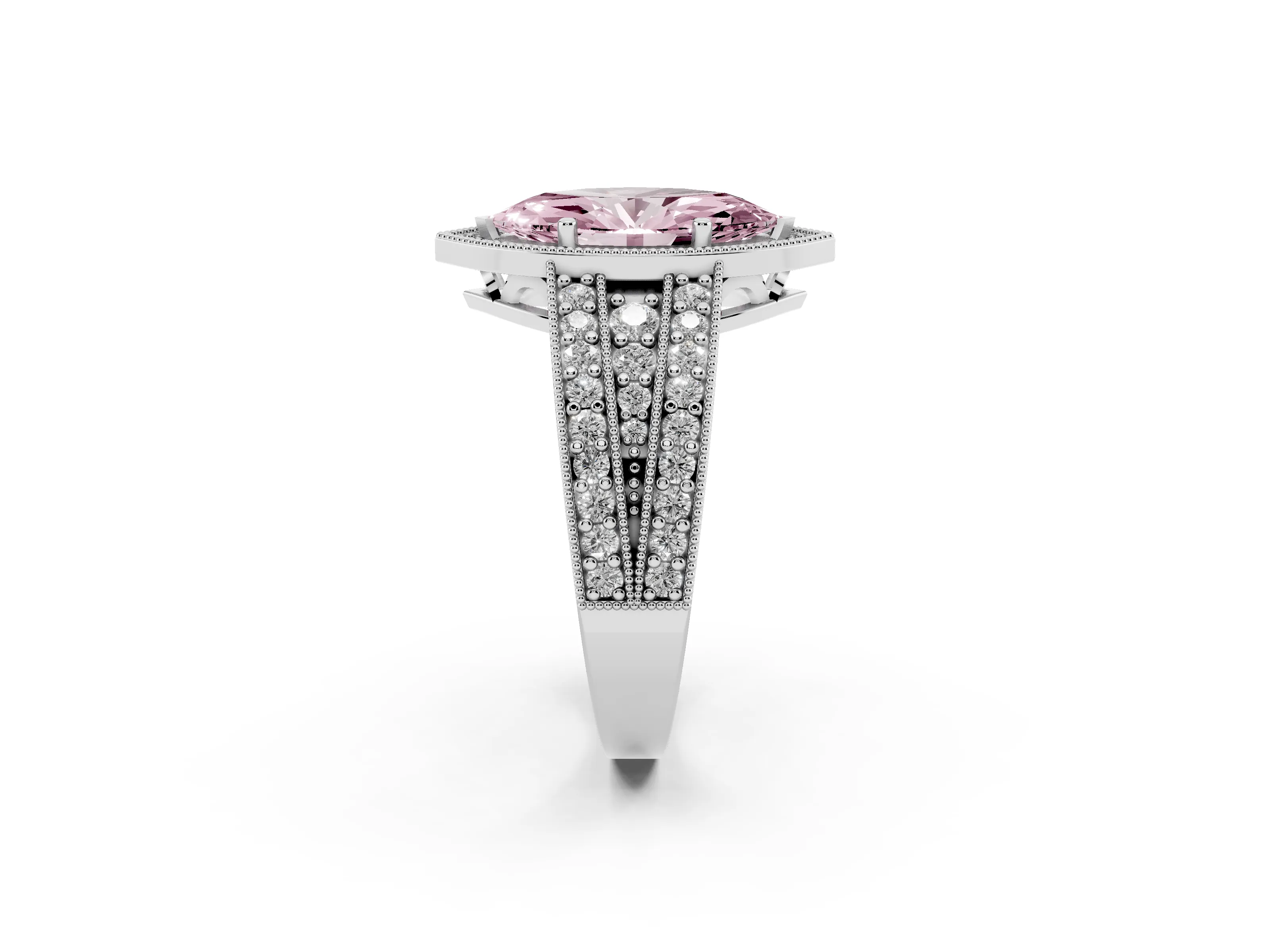 Fancy Pink Marquise Cut Diamond Halo Ring Set in Silver with Accent Split Shank and Prong Setting