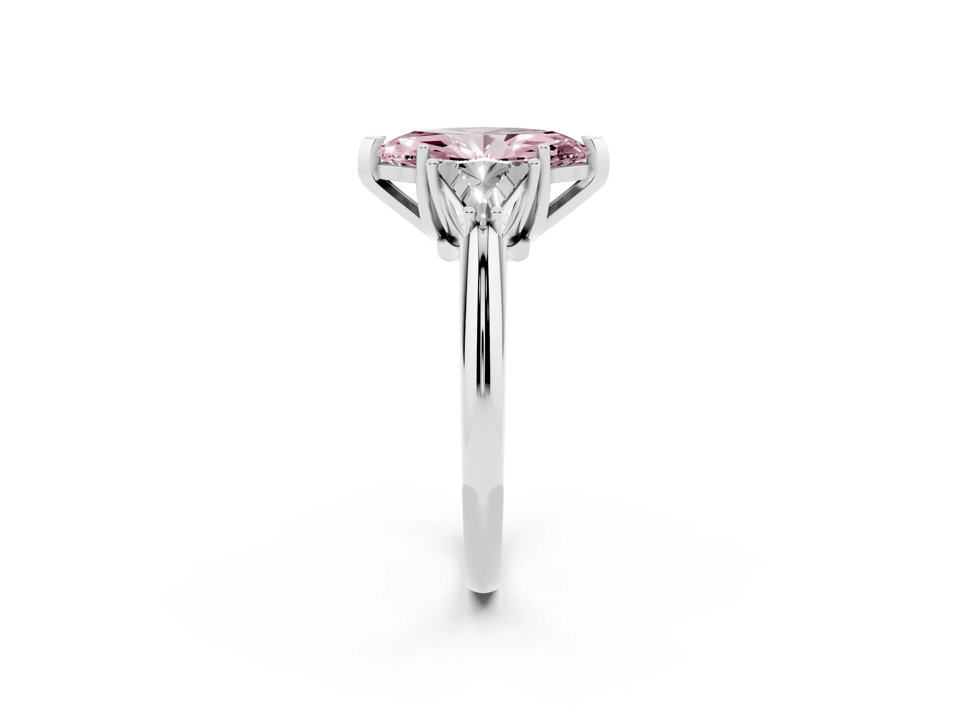 Fancy Pink Marquise Cut Diamond Three-Stone Engagement Ring Set in White gold with Trillion Side Stones