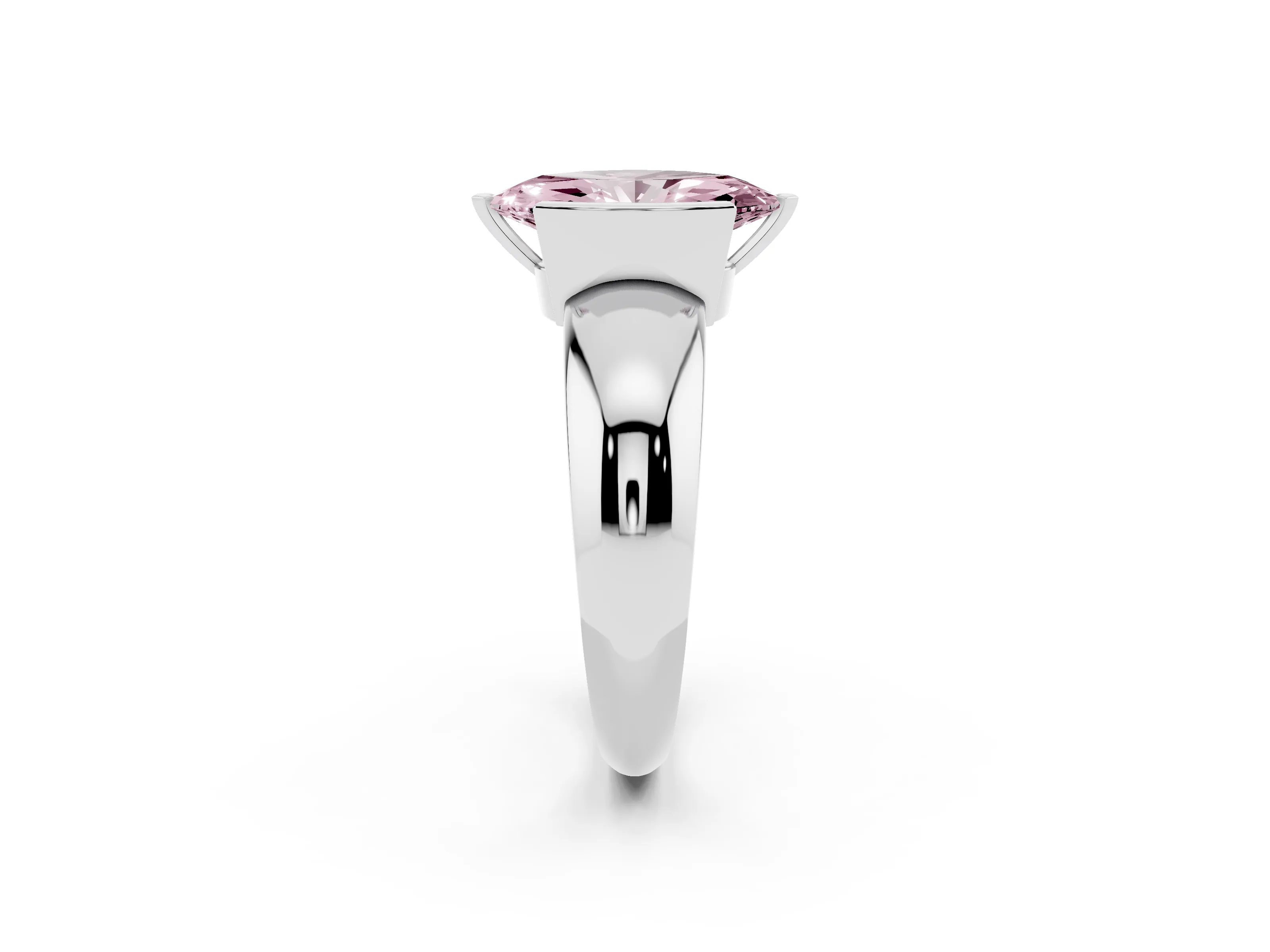 Fancy Pink Marquise Cut Diamond Solitaire Tension Set Ring Set in Platinum with Wide Band