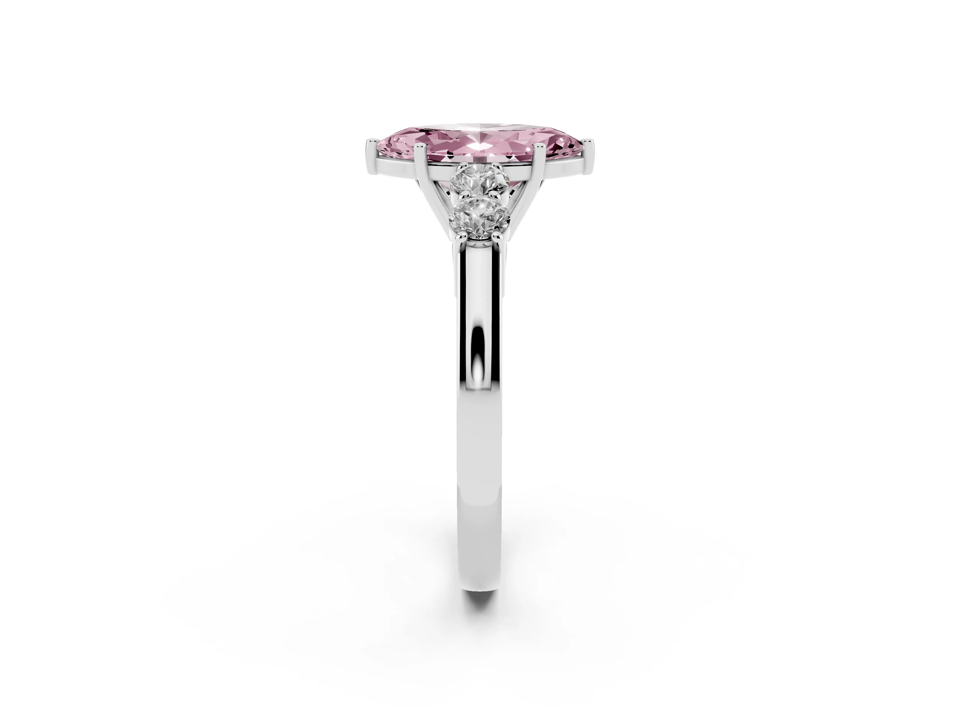 Fancy Pink Marquise Cut Diamond Five-Stone Prong Set Band Ring Set in White gold with Polished Band