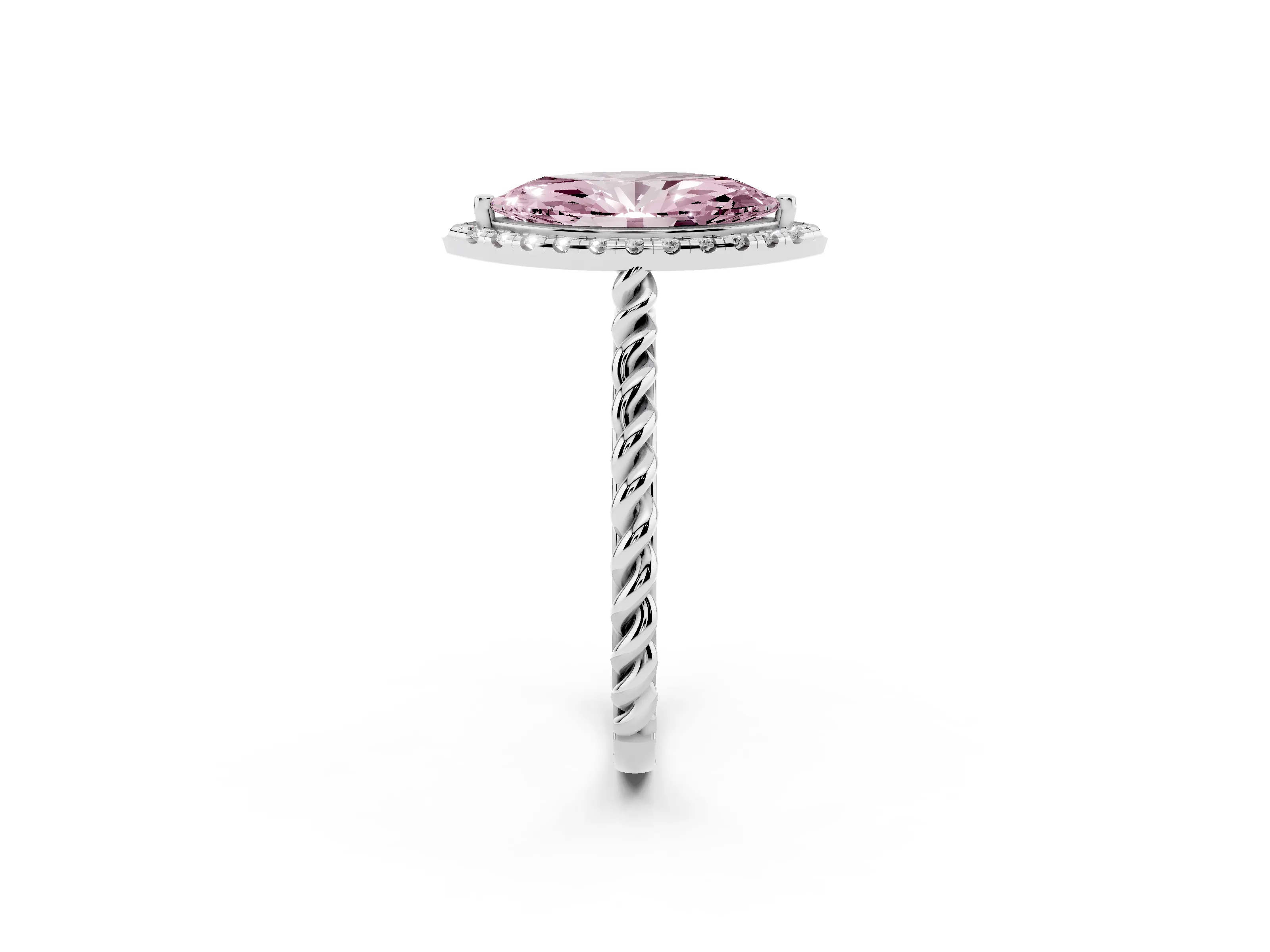 Fancy Pink Marquise Cut Diamond Halo Ring Set in Silver with Plain Twisted Band
