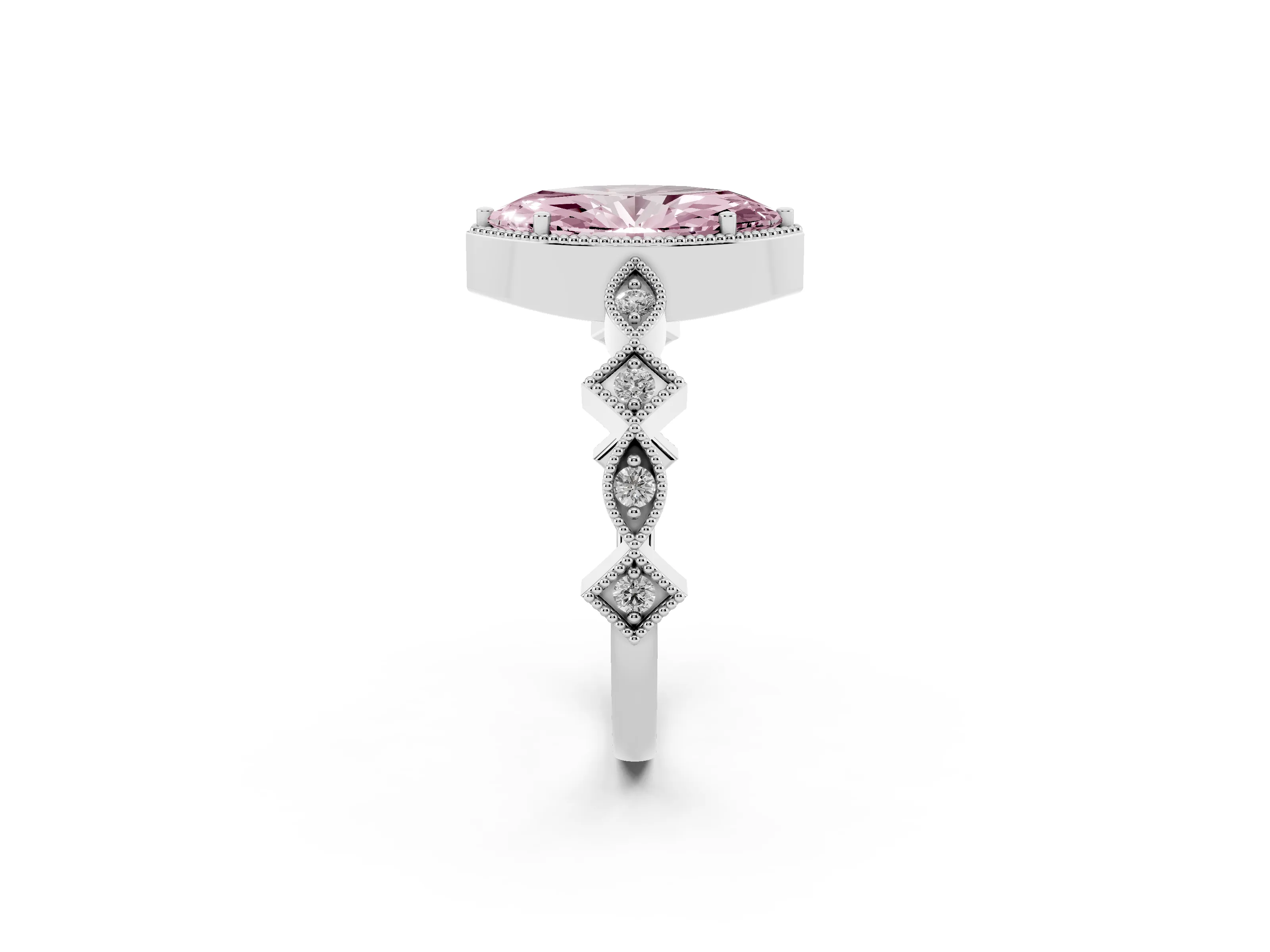 Fancy Pink Marquise Cut Diamond Milgrain Marquise Twist Band Ring Set in Silver with Prong Setting