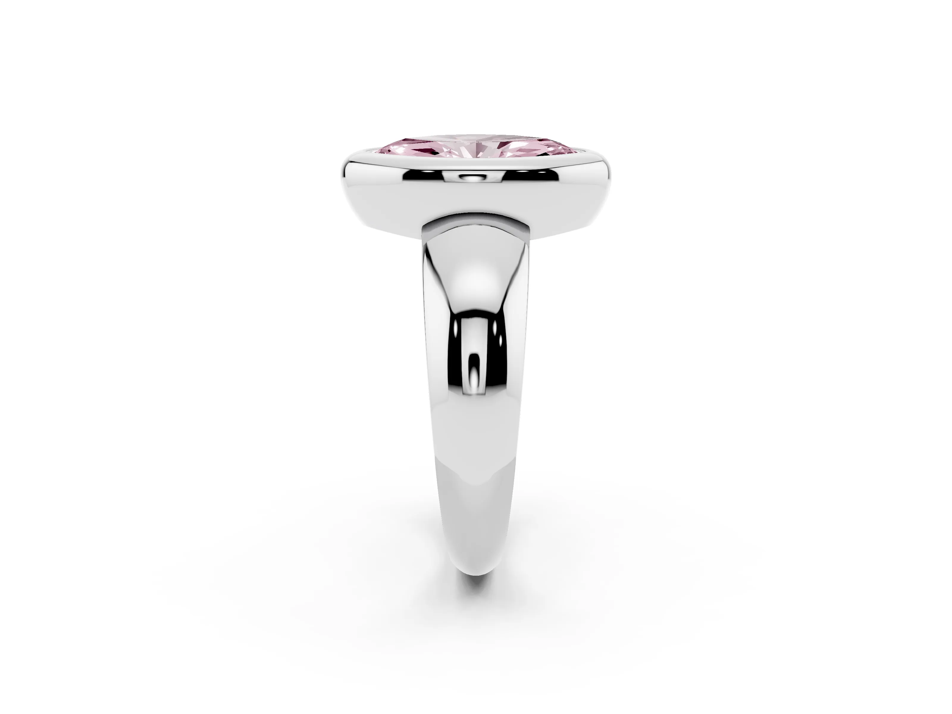 Fancy Pink Bezel Set Marquise Cut Diamond Solitaire Ring Set in Platinum with Wide Band