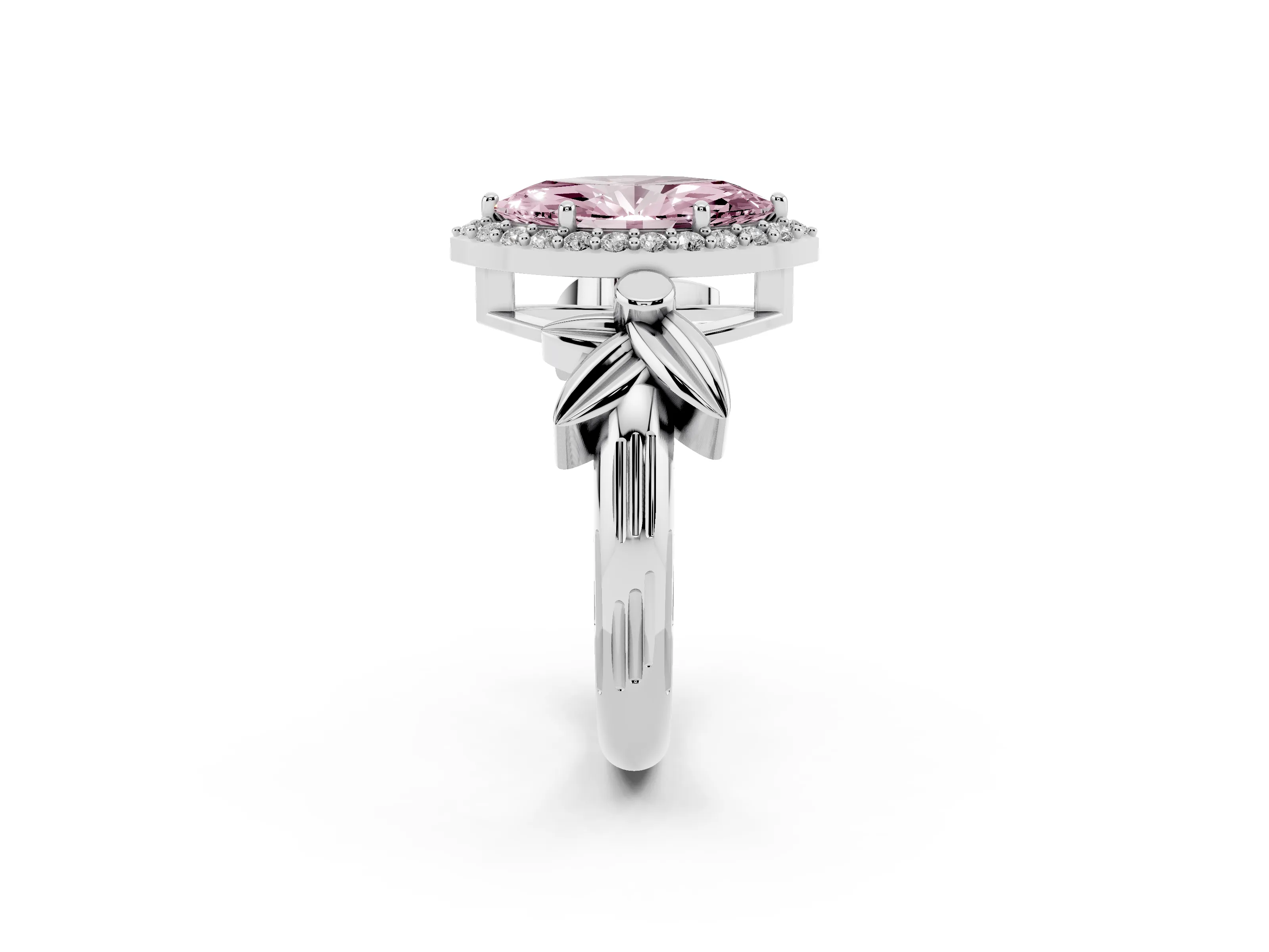 Fancy Pink Marquise Cut Diamond Halo Floral Band Ring Set in Platinum with Prong Setting