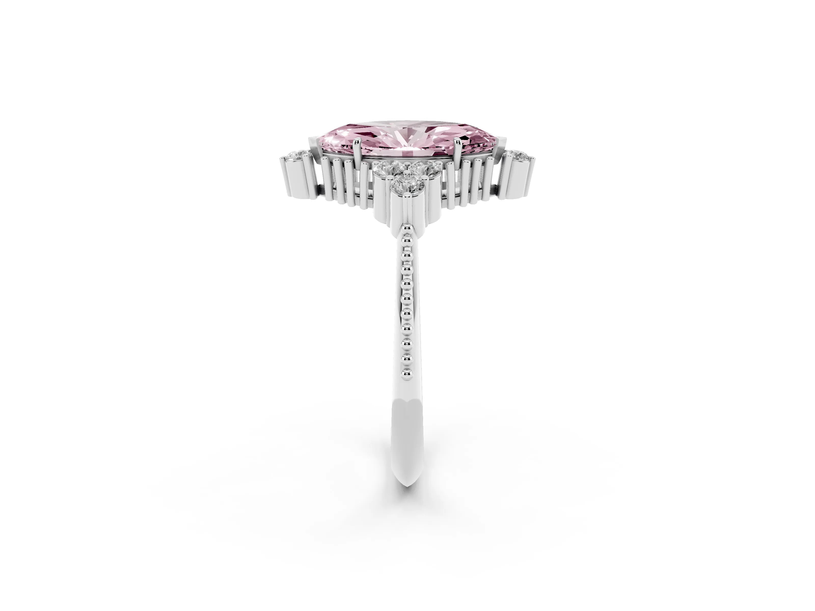 Fancy Pink Marquise Cut Diamond Cluster Ring Set in Silver with Beaded Band