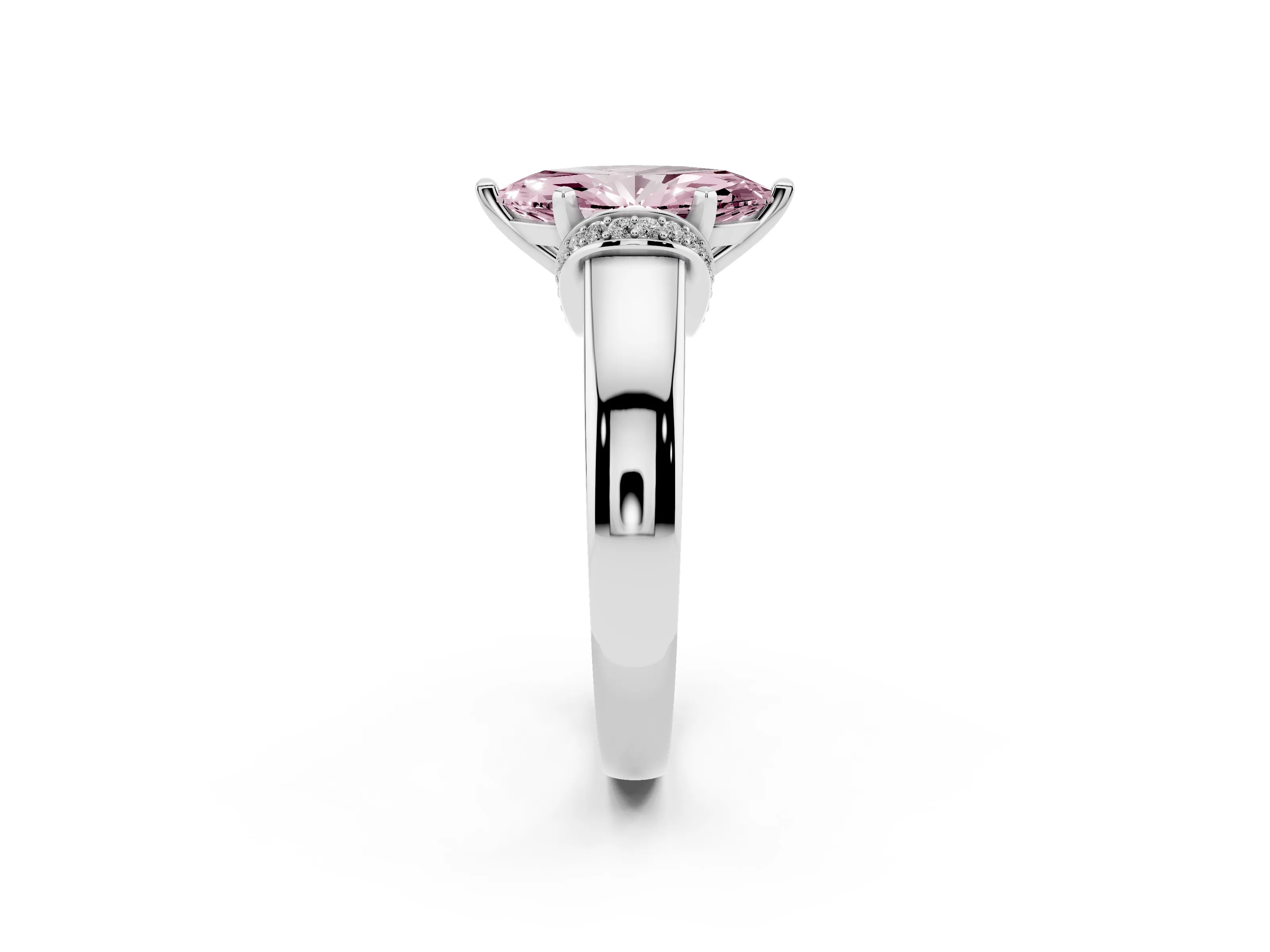 Fancy Pink Marquise Cut Diamond Pavé Band Solitaire Ring Set in Platinum with Prong Setting