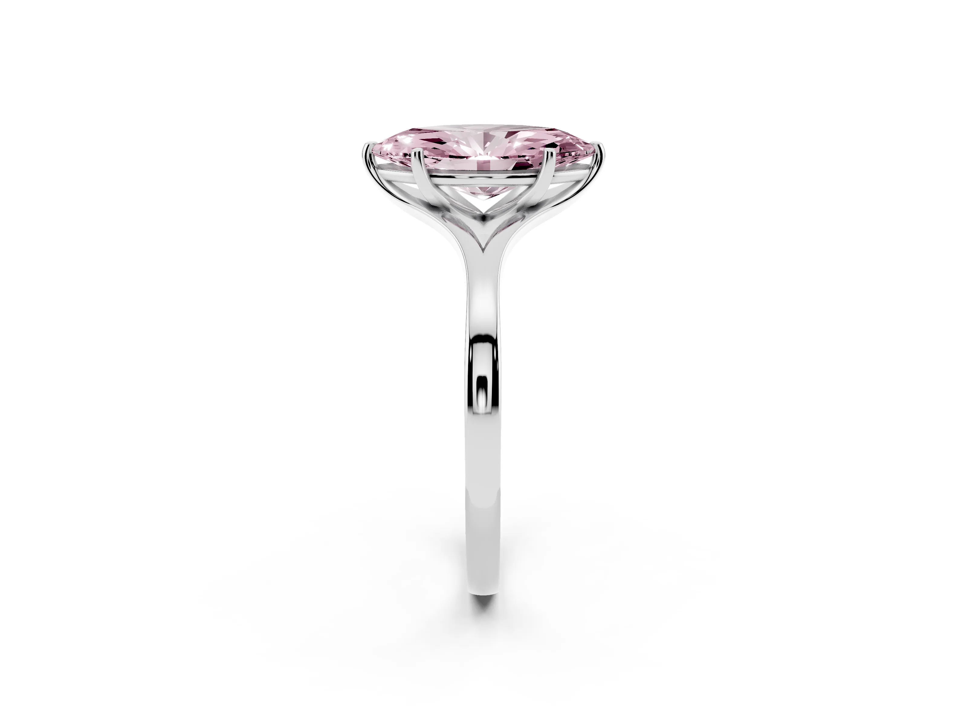 Fancy Pink Marquise Cut Diamond Solitaire Ring Set in Platinum with Polished Tapered Band and Prong Setting