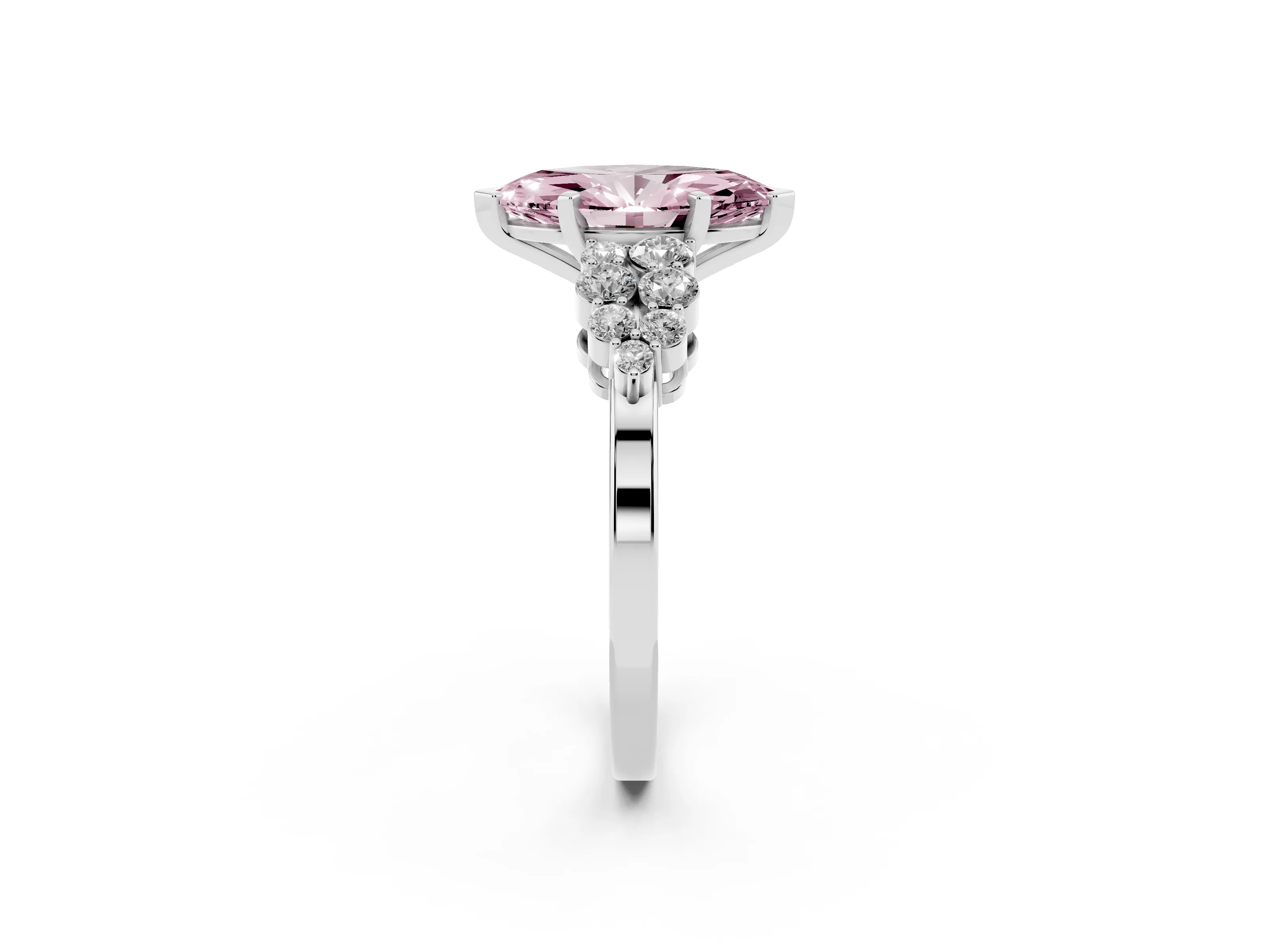 Fancy Pink Marquise Cut Diamond Cluster Engagement Ring Set in Silver with Pavé Band and Prong Setting