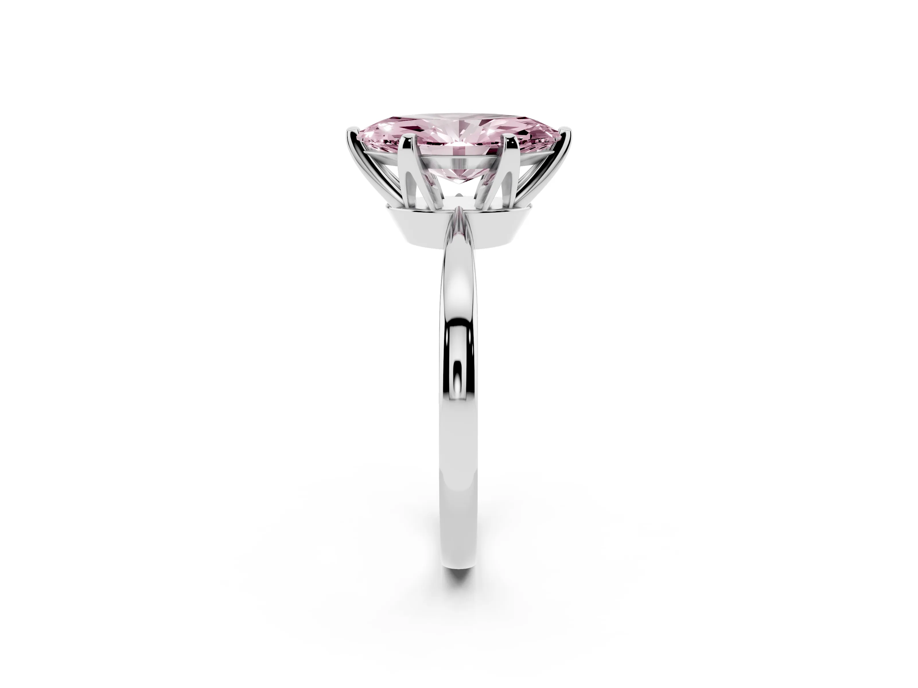 Fancy Pink Marquise Cut Diamond Solitaire Engagement Ring Set in Platinum with Slim Tapered Solitaire Band