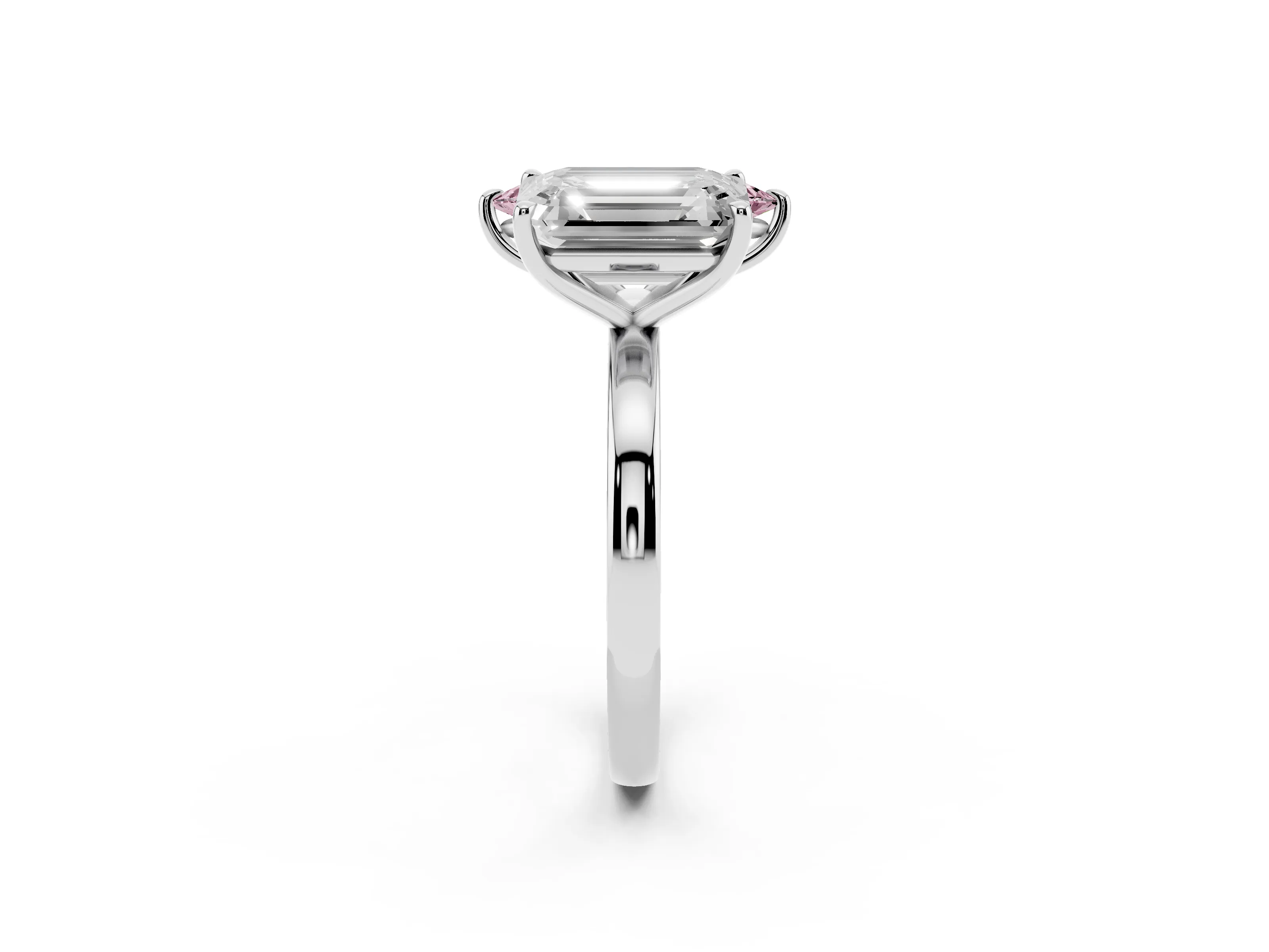 Fancy Pink Marquise Cut and Emerald Cut Toi Moi Ring Set in Platinum with Prong Setting