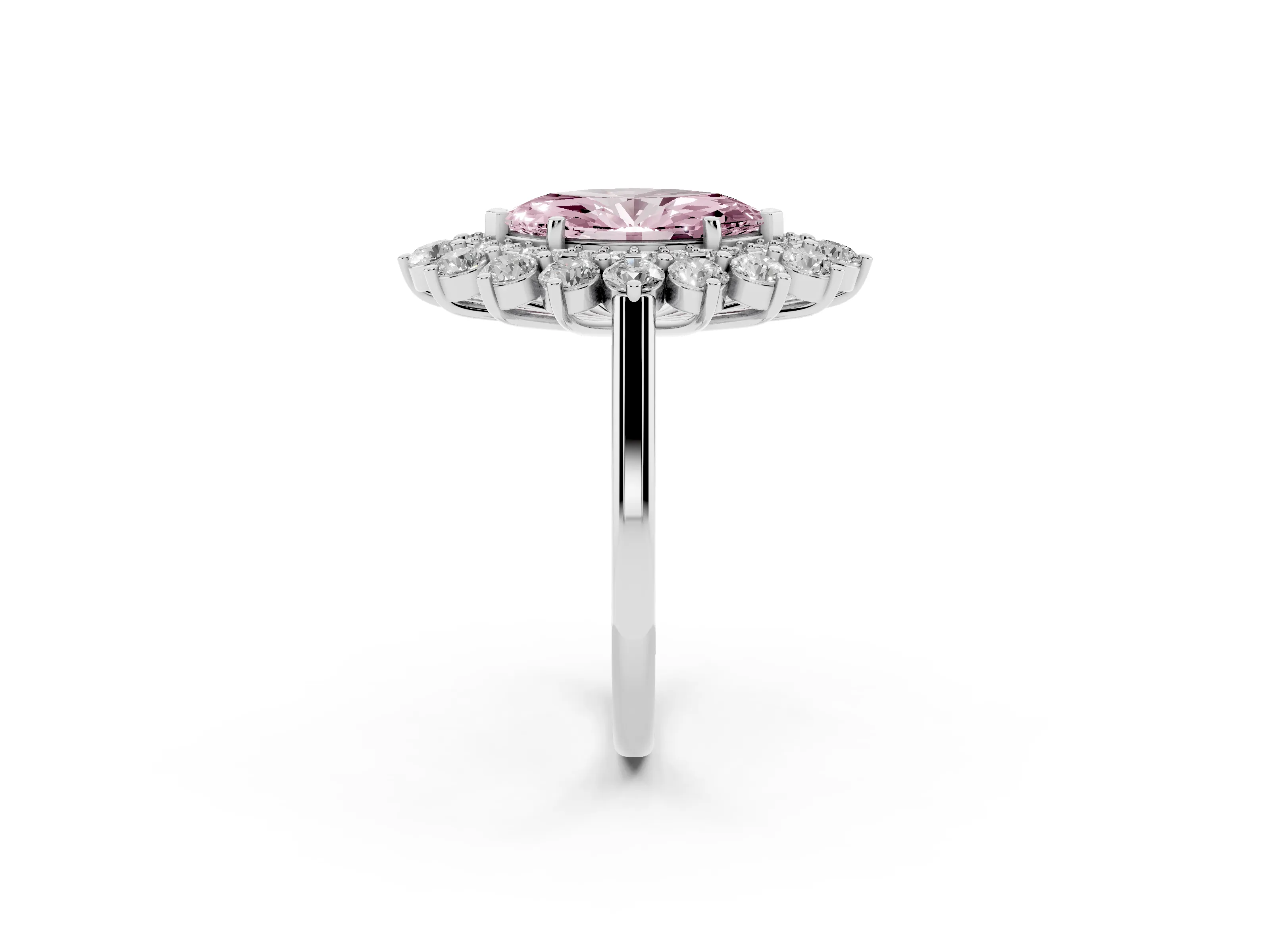 Fancy Pink Marquise Cut Diamond Floral Double Halo Ring Set in Silver with Round Petals