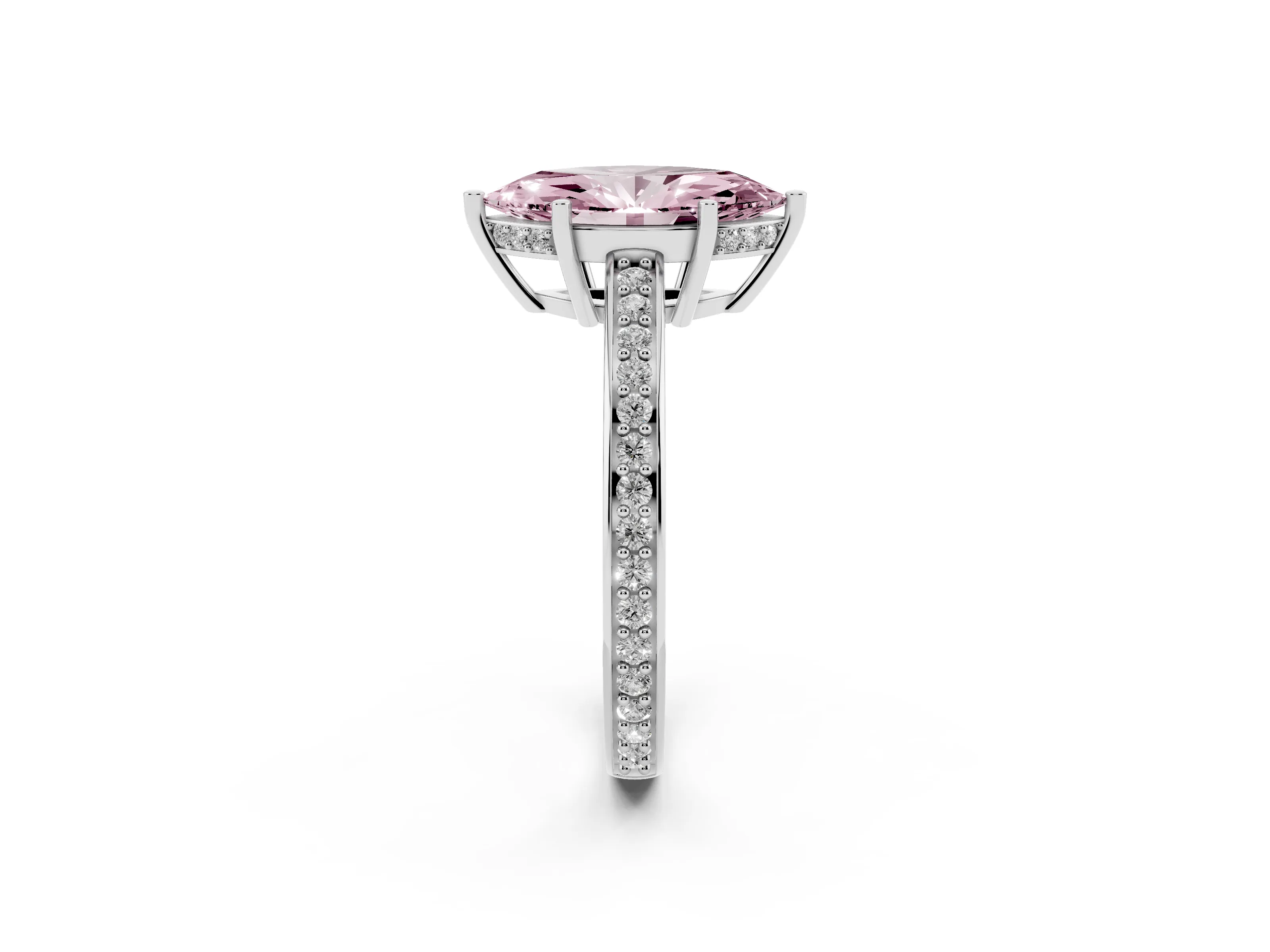 Fancy Pink Marquise Cut Diamond Pavé Band Prong Set Solitaire Ring Set in Platinum