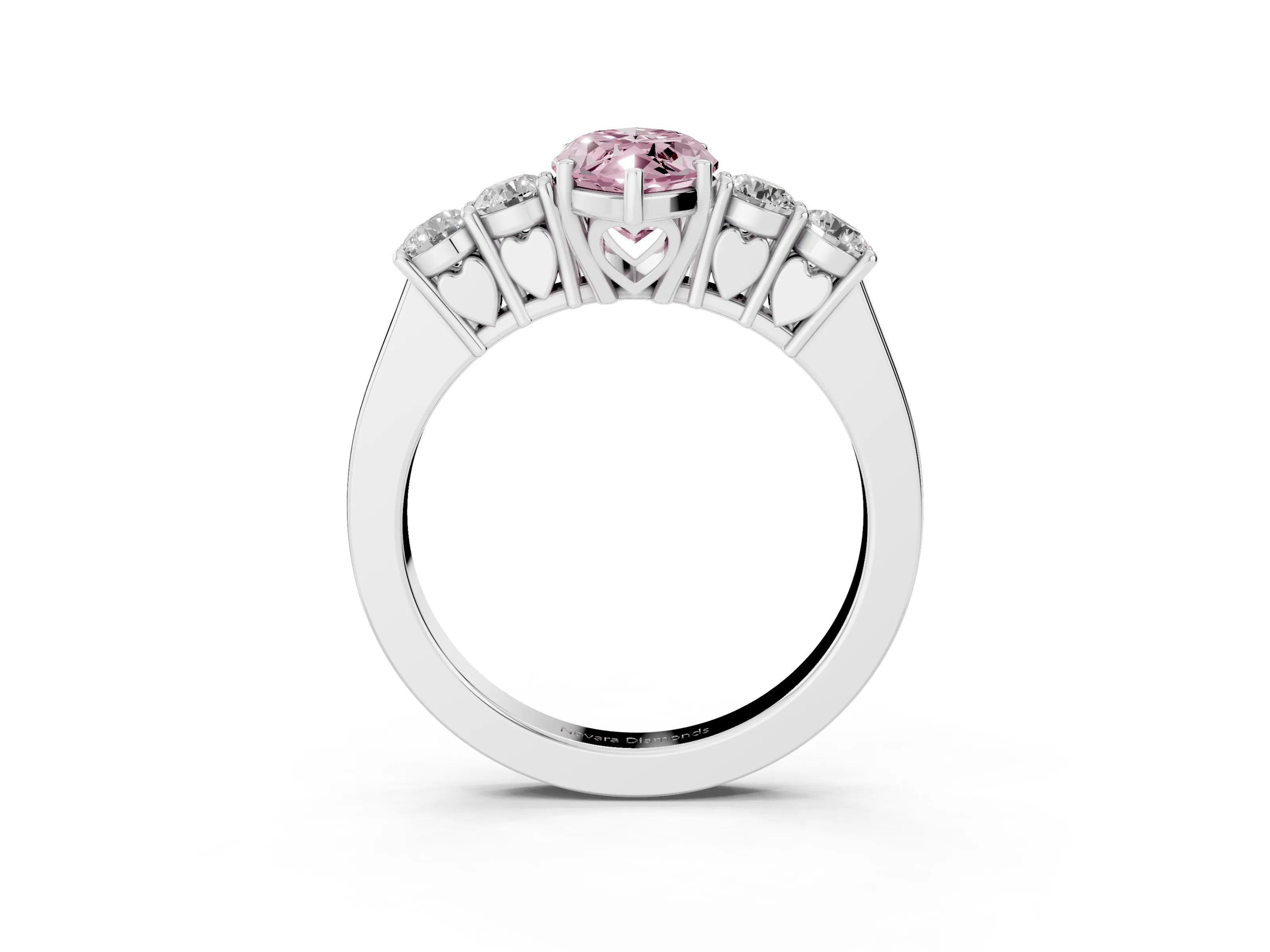 Fancy Pink Marquise Cut Diamond Five-Stone Prong Set Band Ring Set in White gold with Polished Band