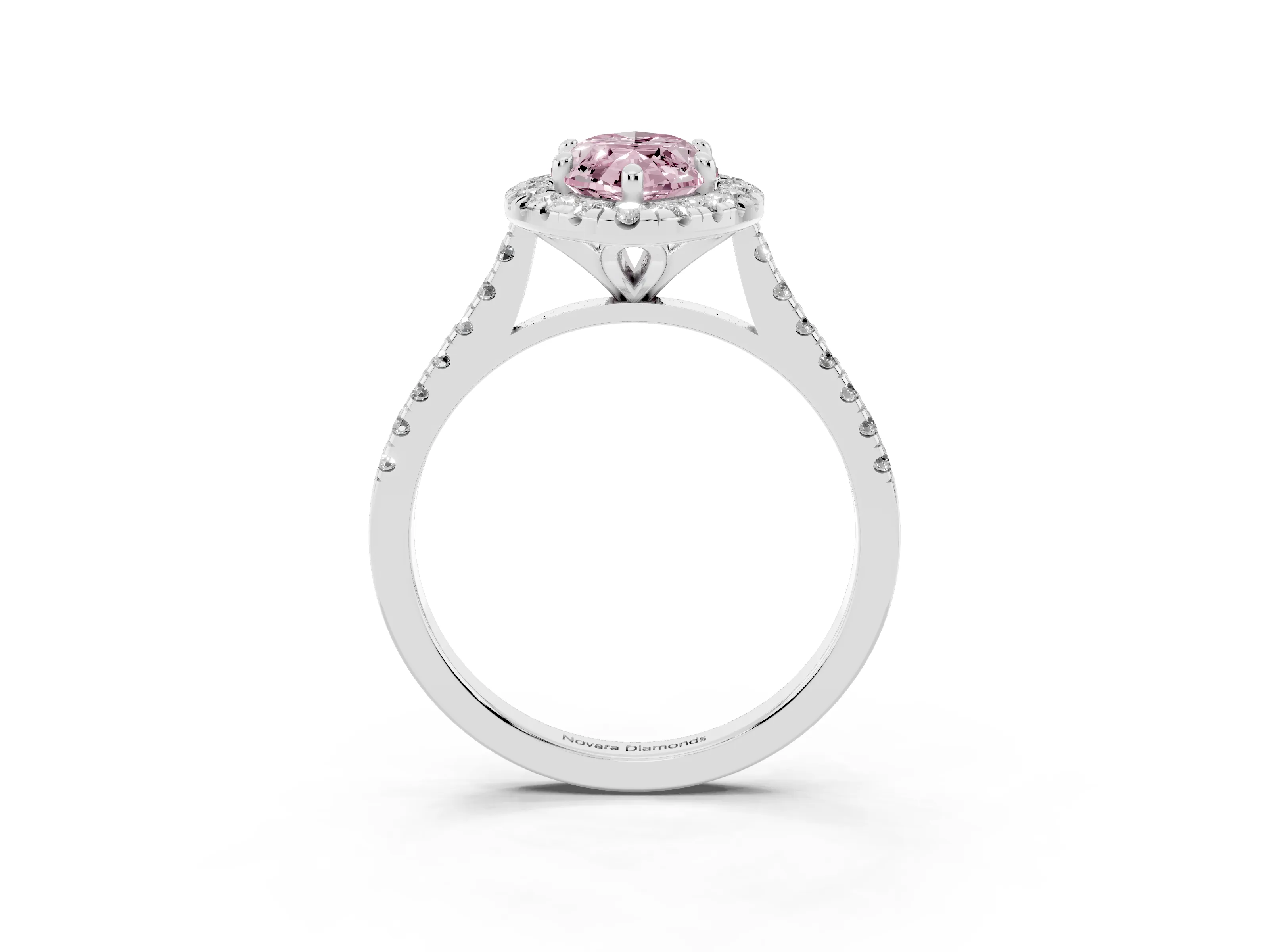 Fancy Pink Marquise Cut Diamond Cushion Halo Ring Set in White gold with Pavé Band