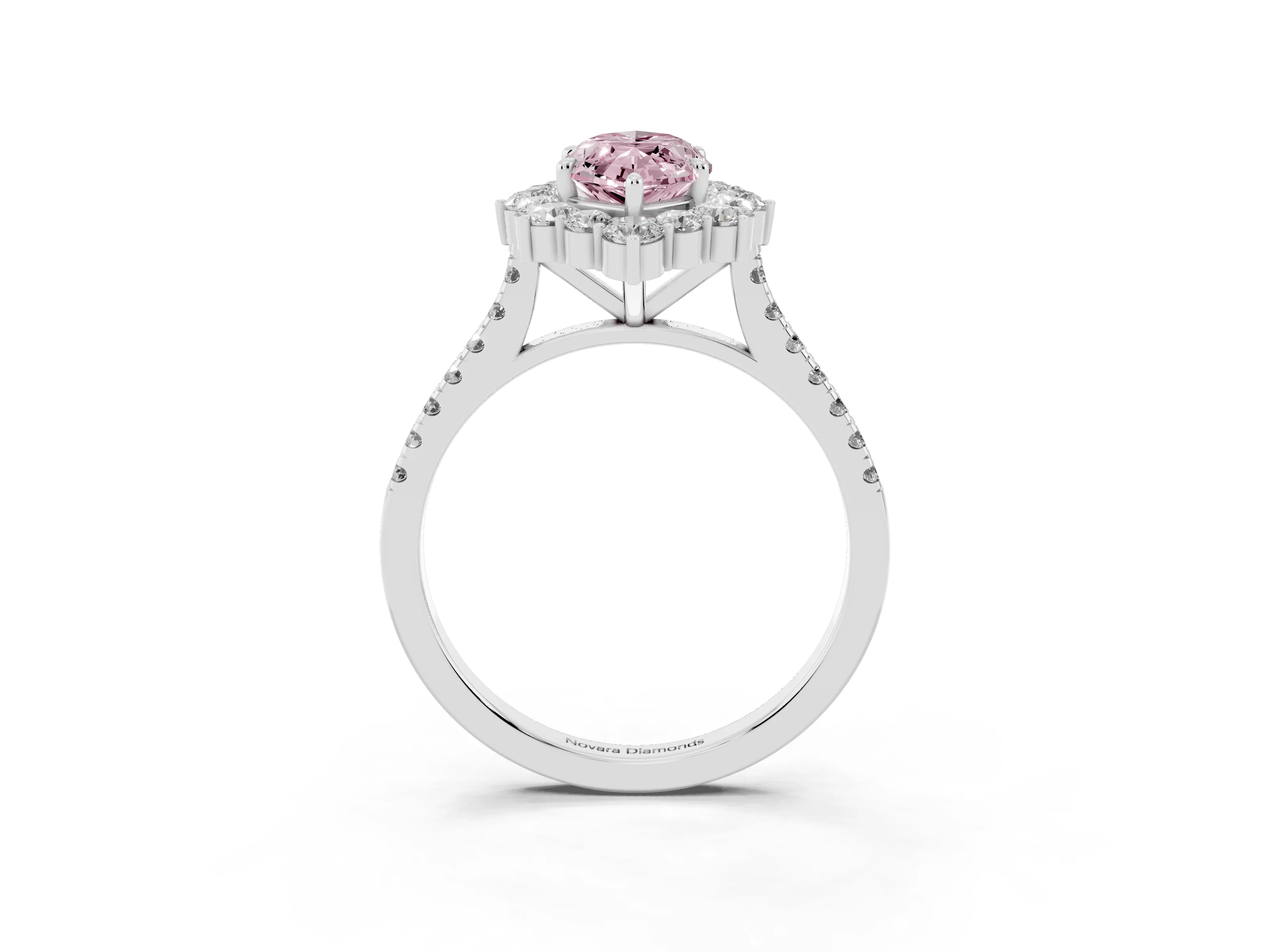 Fancy Pink Marquise Cut Diamond Halo Ring Set in White gold with Pavé Band and Prong Setting