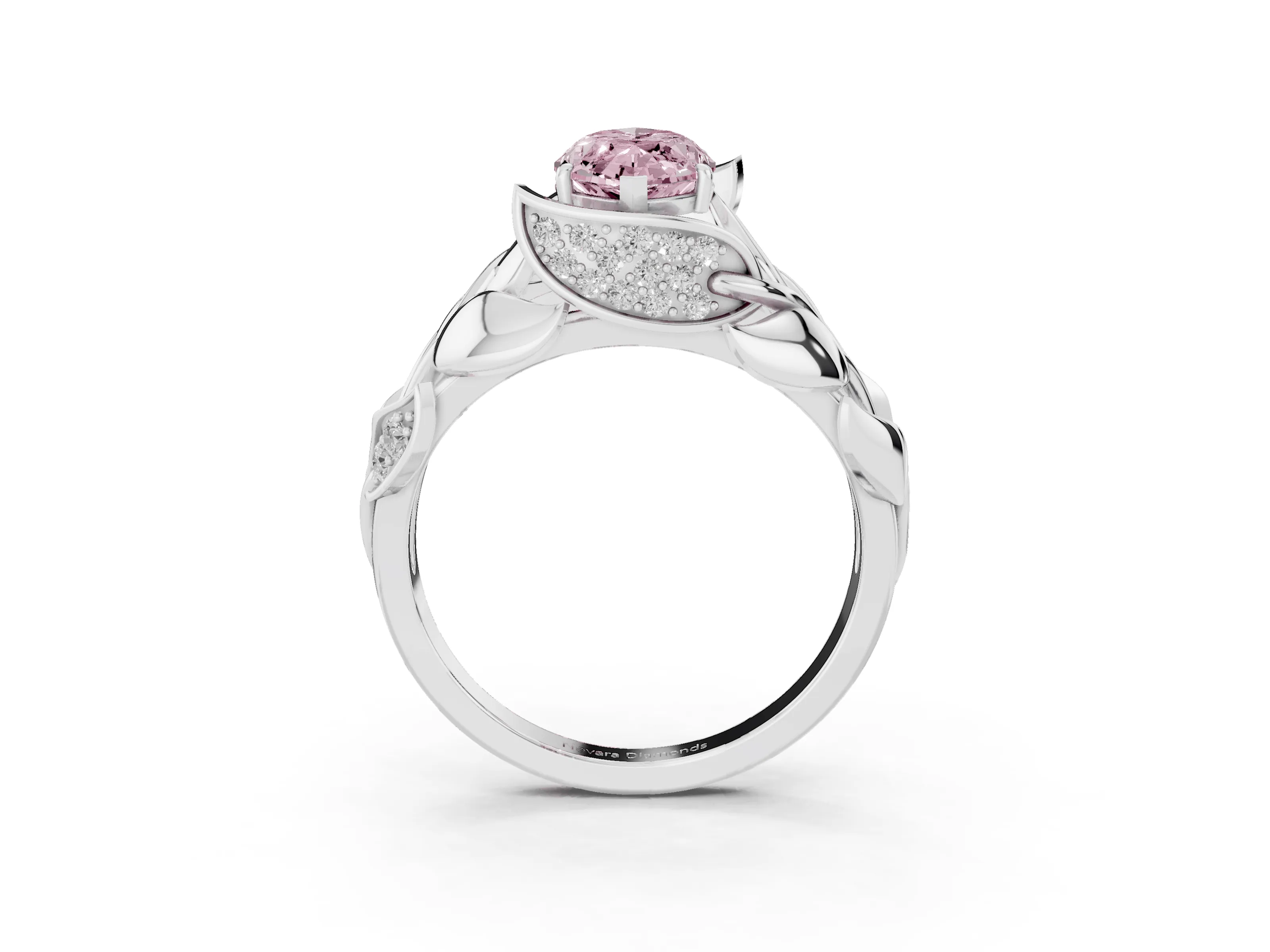 Fancy Pink Marquise Cut Diamond Leaf-Inspired Engagement Ring Set in Platinum with Round Accents