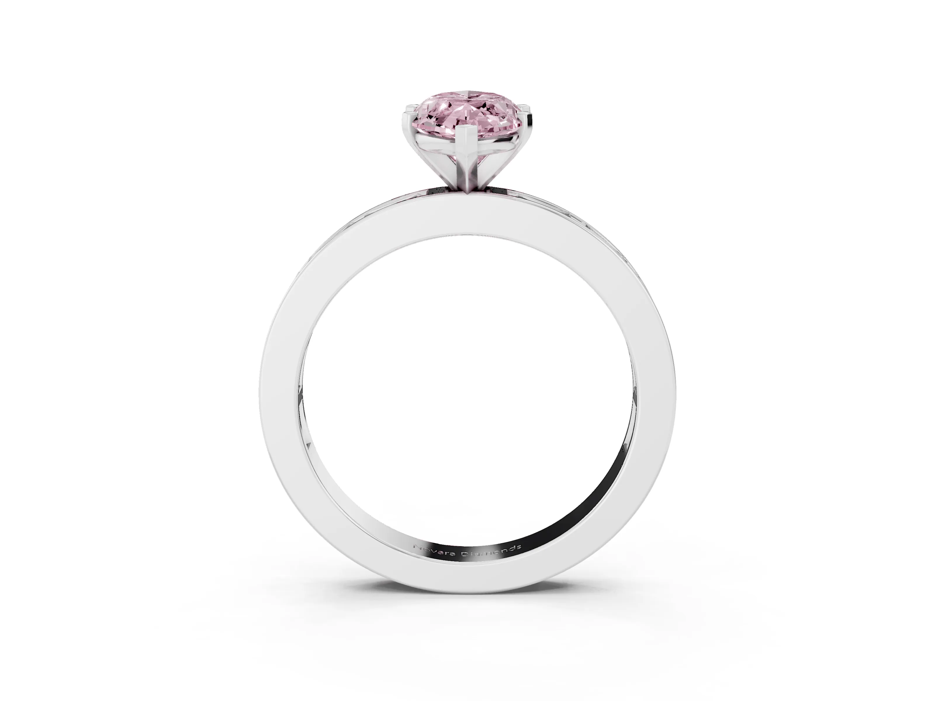 Fancy Pink Marquise Cut Diamond Solitaire Ring Set in White gold with Channel-Set Baguette Band and Prong Setting