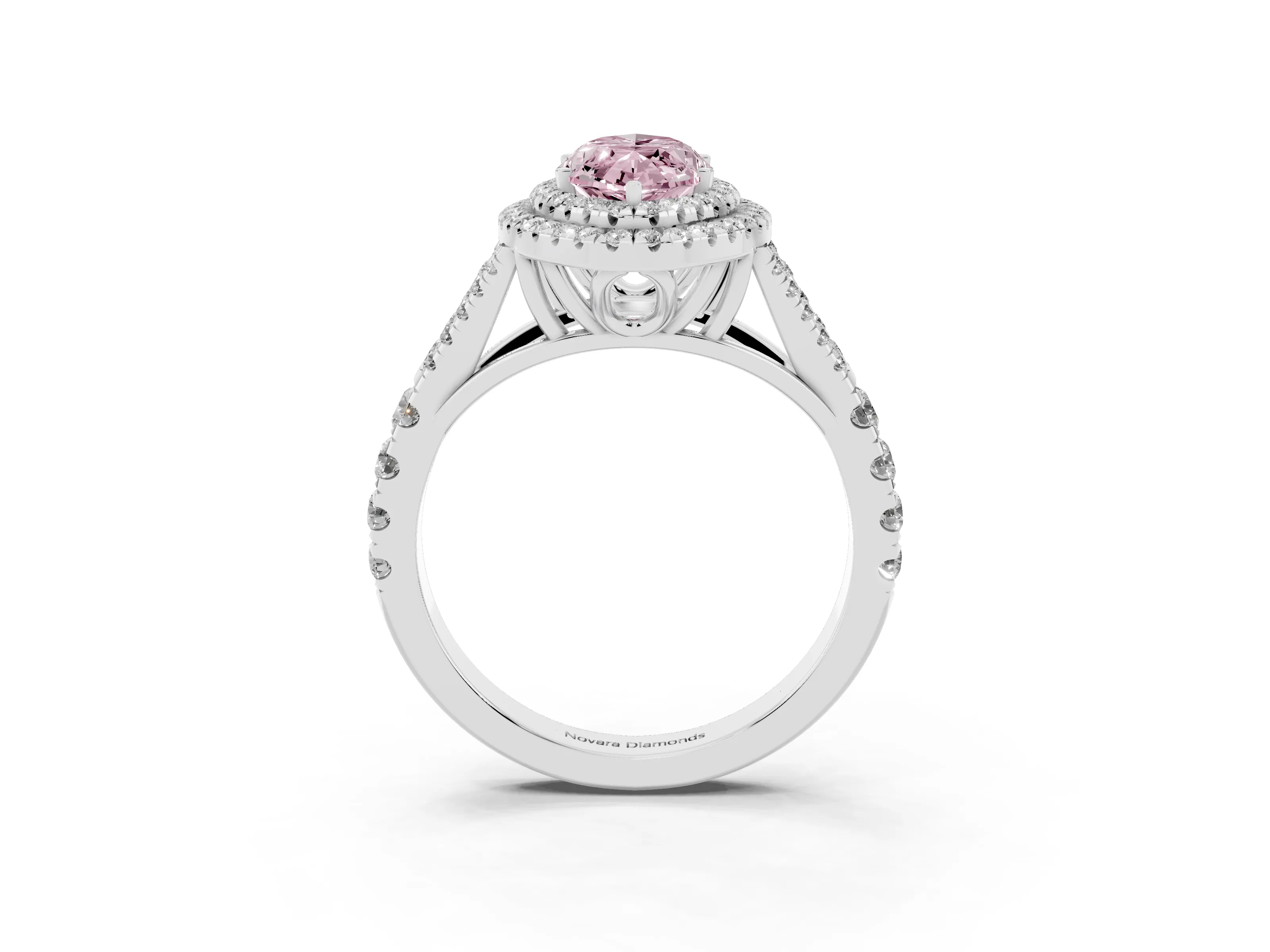Fancy Pink Marquise Cut Diamond Pavé Split Shank Double Halo Engagement Ring Set in Silver