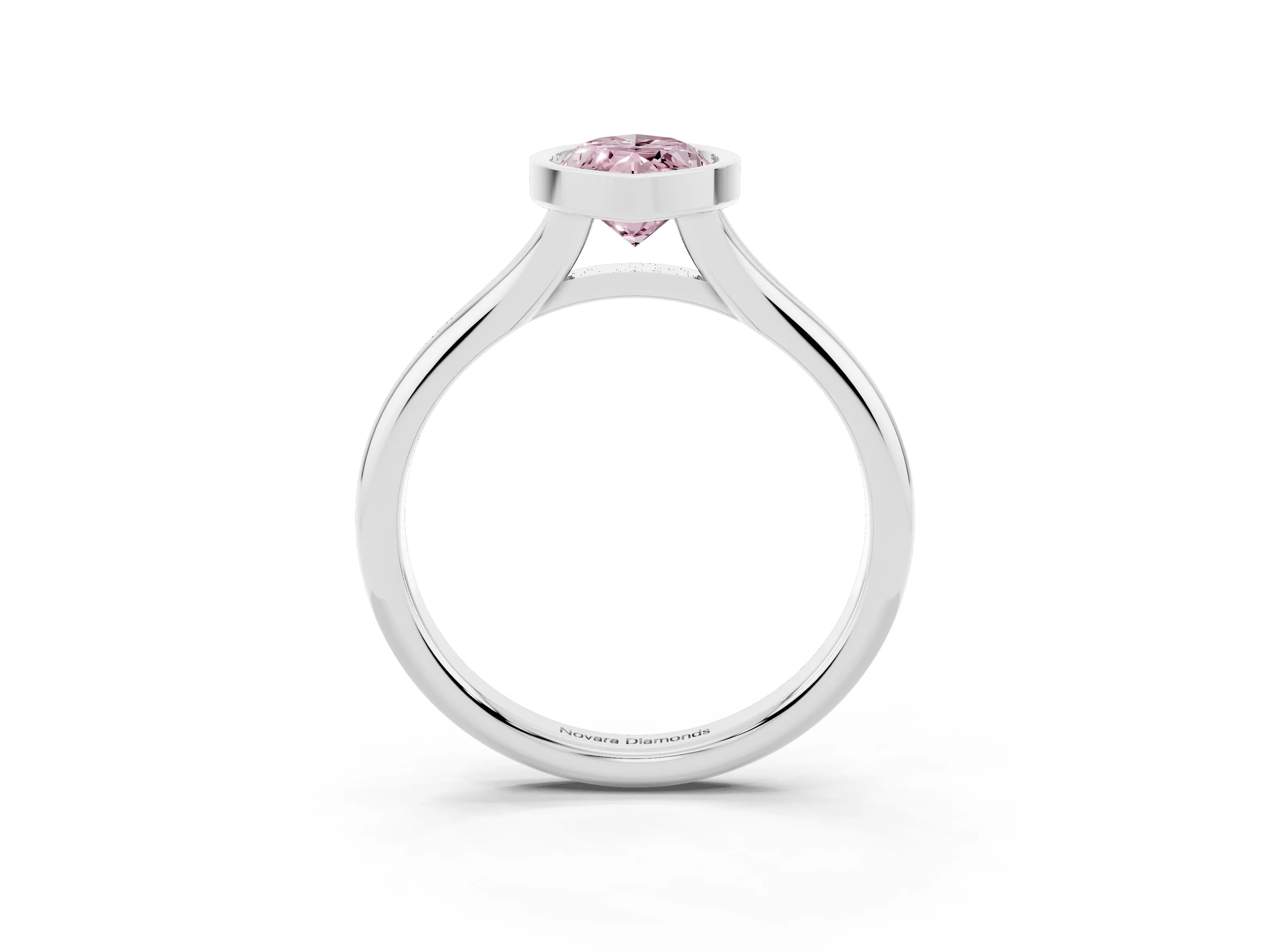Fancy Pink Bezel Set Marquise Cut Diamond Solitaire Ring Set in White gold with Smooth Band